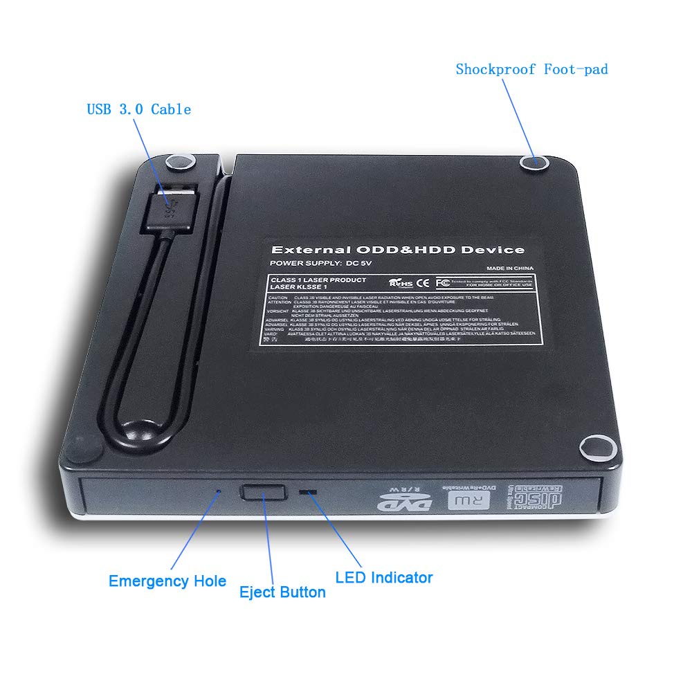 USB 3.0 External DVD CD Burner - Portable Optical Drive with Dual Layer 8X DVD-RW DL CD-RW Writer Player - Compatible with HP Pavilion X360 14/15/17 Series, Touchscreen Laptops & Gaming PCs - Perfect for Home Office, Data Backup & Movie Watching