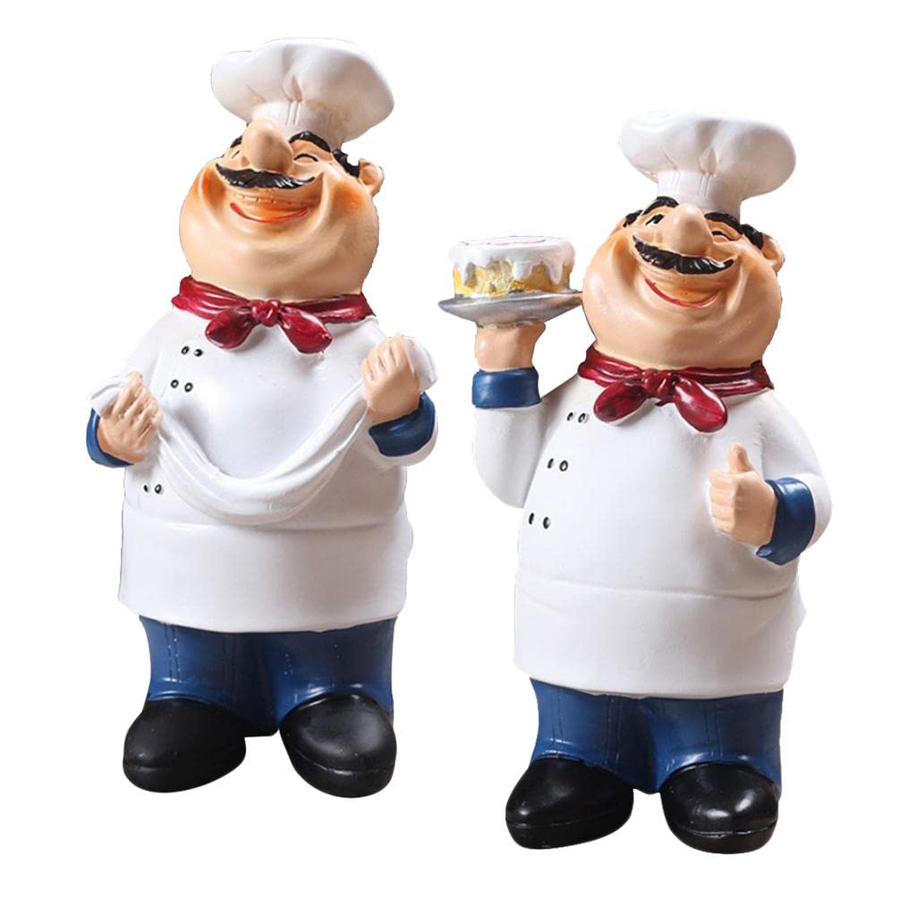 2-Piece Modern Beige Chef Figurine Set - Elegant Kitchen Decor for Home, Restaurant & Office - Perfect for Countertop, Shelf & Table Display