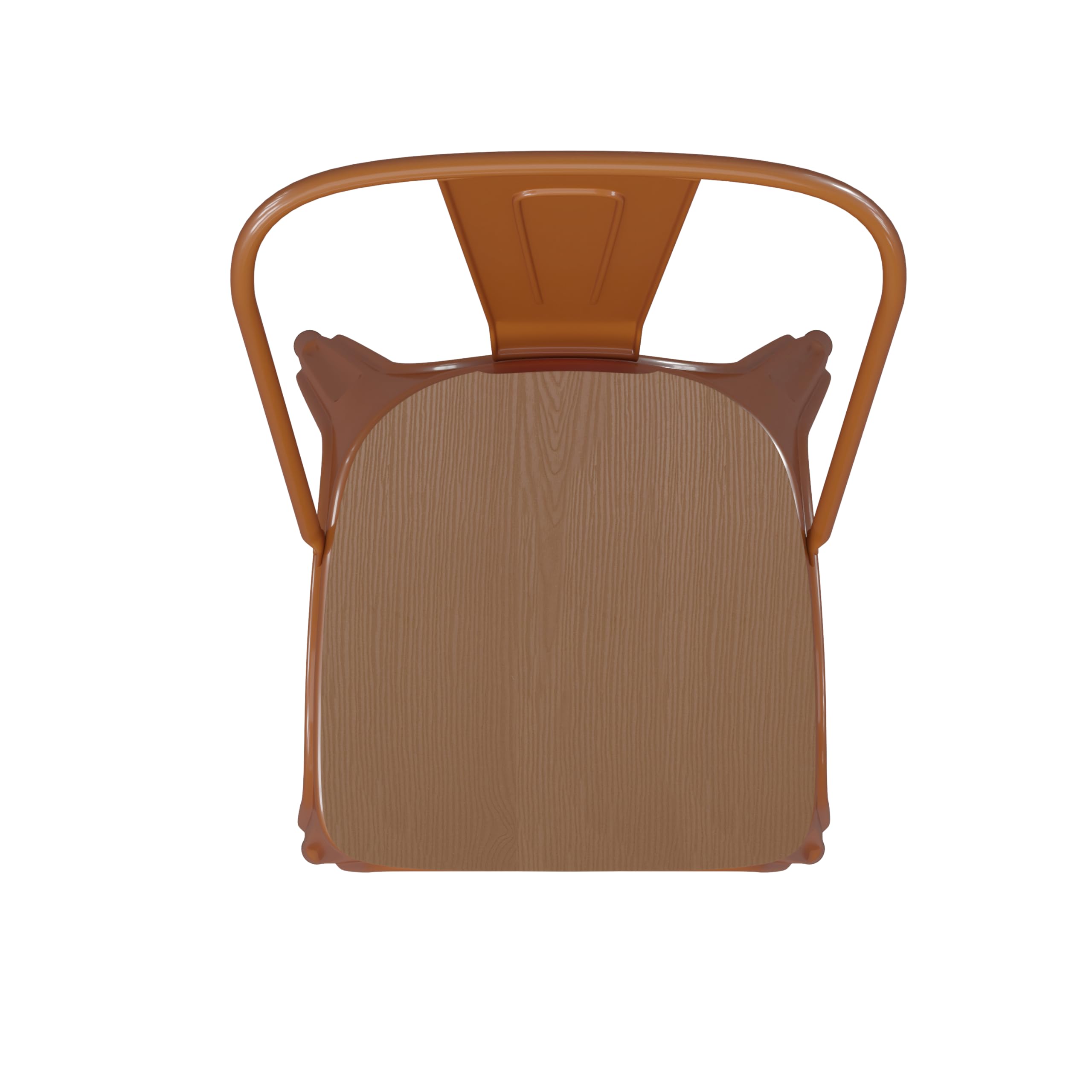 Commercial Stackable Chairs for Indoor & Outdoor Use - Durable Orange Metal Frame with Comfortable Teak Poly Resin Seat - Rounded Edges for Comfort - Perfect for Restaurants, Cafes, Events & Patio Seating