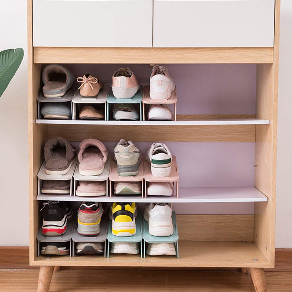 EXCEART White Shoe Organizer - 4-Tier Stackable Shoe Rack, Space Saving Plastic Shoe Storage for Closet & Entryway - Perfect for Boots, Sneakers & High Heels Organization (Set of 4)