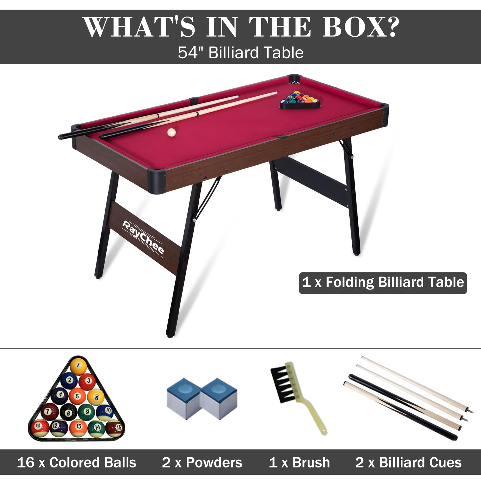 4.5ft Folding Pool Table Set - Portable Billiards Game Table for Kids & Adults with 2 Cue Sticks, 16 Balls, Triangle & Chalk - Perfect for Family Game Rooms, Indoor Entertainment & Party Fun