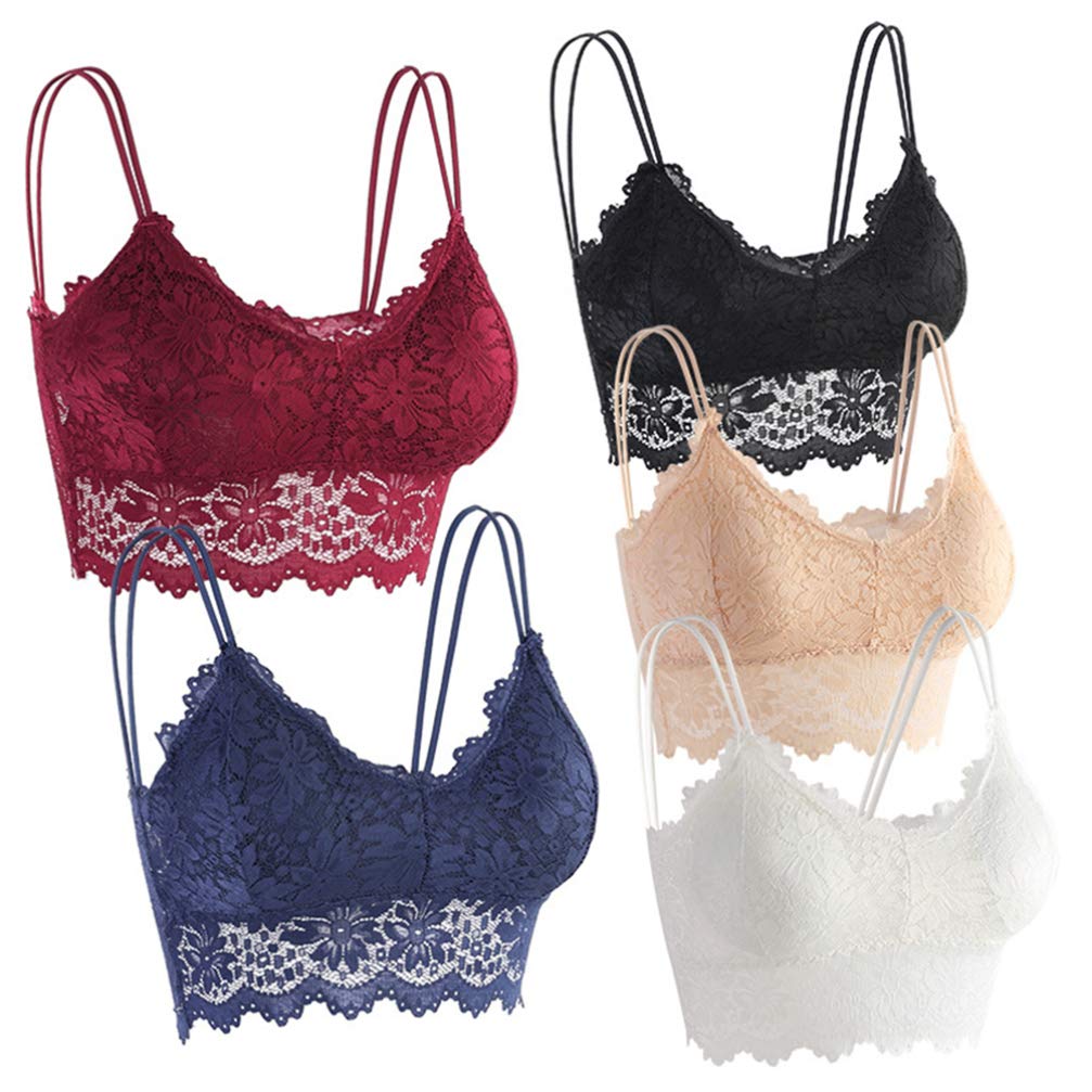 Bestoyard 5-Pack Women's Lace Bralette Set - Comfortable Padded V-Neck Lace Bras, Wireless Bandeau Bra for Everyday Wear | Perfect for Layering, Casual Outfits & Romantic Occasions
