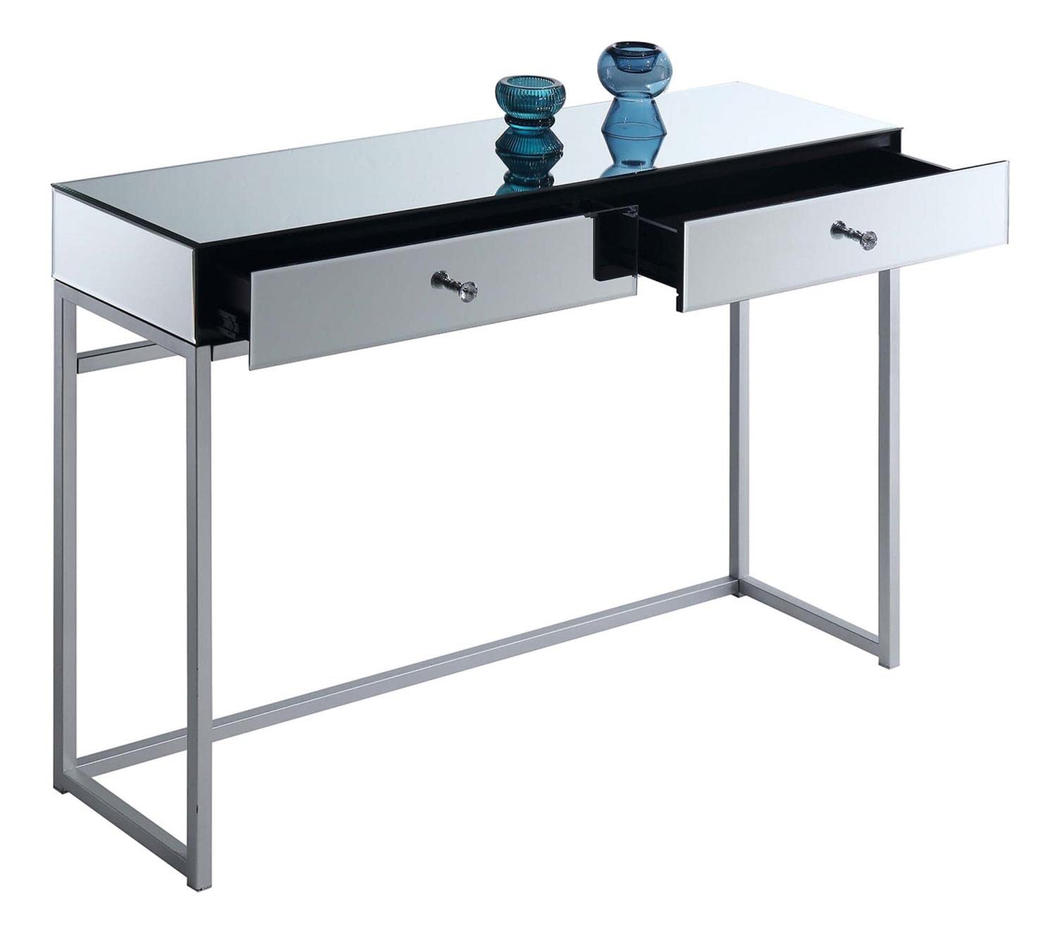 Convenience Concepts Reflections Console Table - Silver Mirror Finish Entryway Furniture for Hallway, Living Room & Bedroom Decor