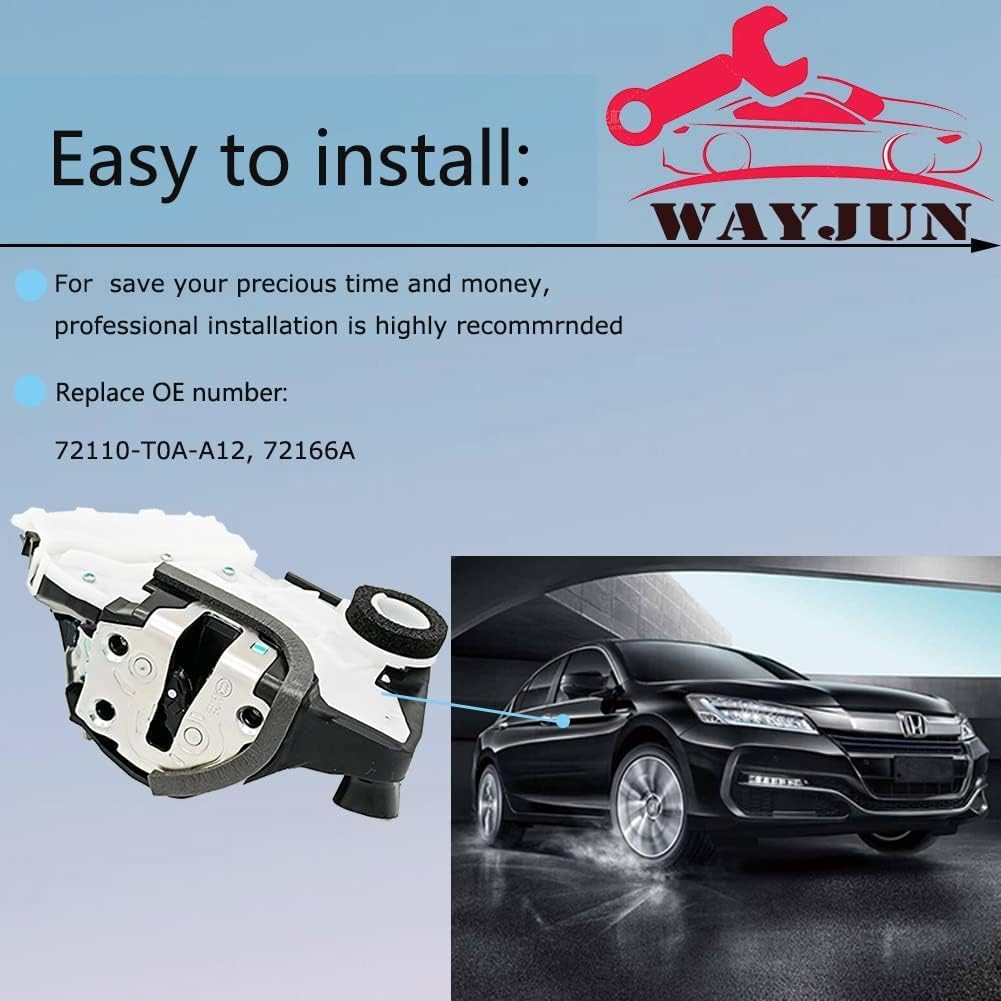 WayJun 72110-T0A-A12 Power Door Lock Actuator - Front Right Passenger Side Replacement for 2013-2017 Honda Accord | Auto Lock Repair Part for Smooth Door Locking Mechanism