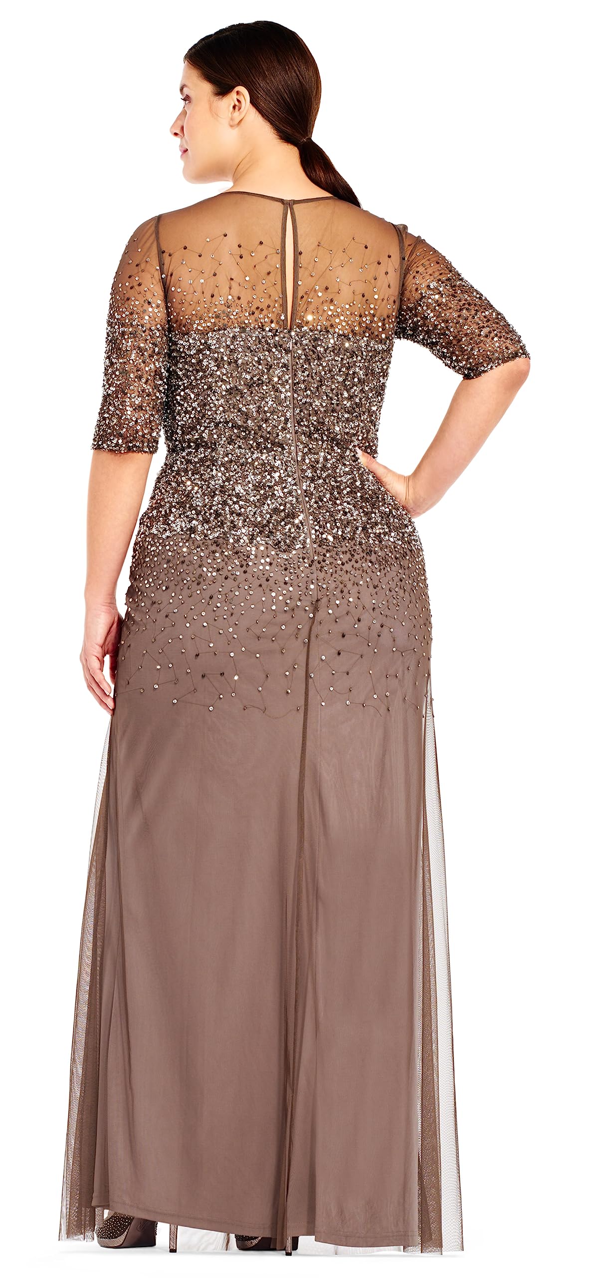Adrianna Papell Women's Plus Size Beaded Illusion Gown - Elegant Evening Dress for Prom, Wedding & Special Occasions