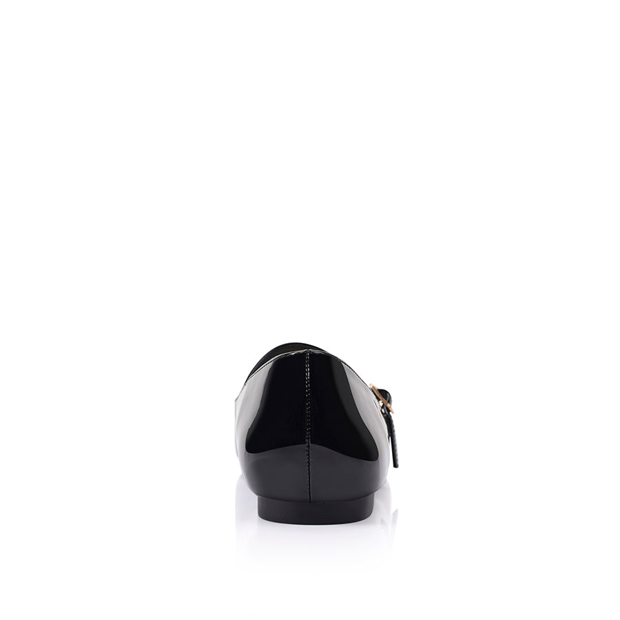 Stylish Iguana Mary Jane Flats - Black Patent Leather Women's Shoes for Work, Office & Casual Wear