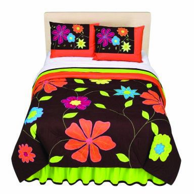 Bacati Valley of Flowers Chocolate Twin Comforter Set - Soft Floral Bedding for Kids & Teens - Perfect for Bedroom Decor & Cozy Sleep