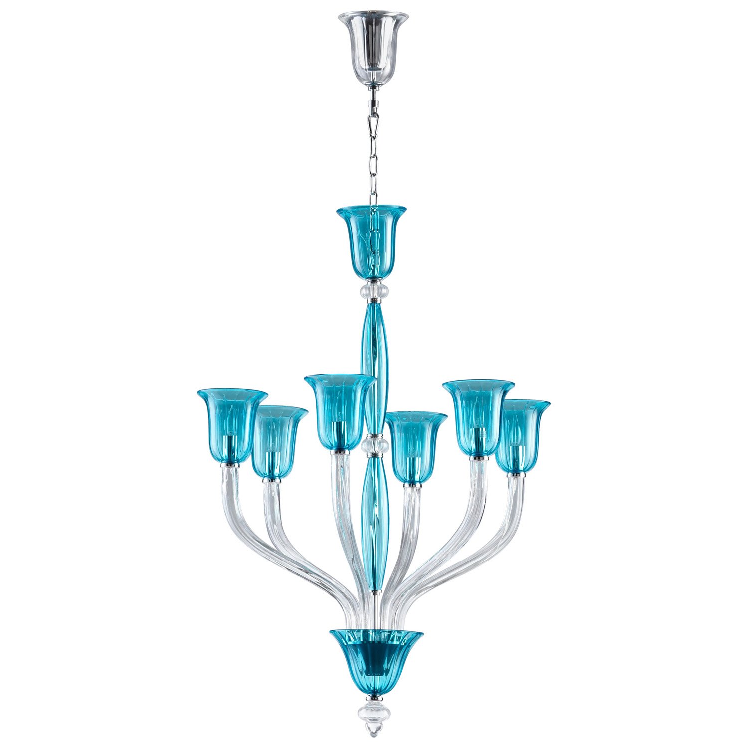 Cyan Design 05390 Vetrai Six-Light Chandelier - Large Blue Glass Ceiling Light Fixture for Dining Room, Living Room & Bedroom Decor