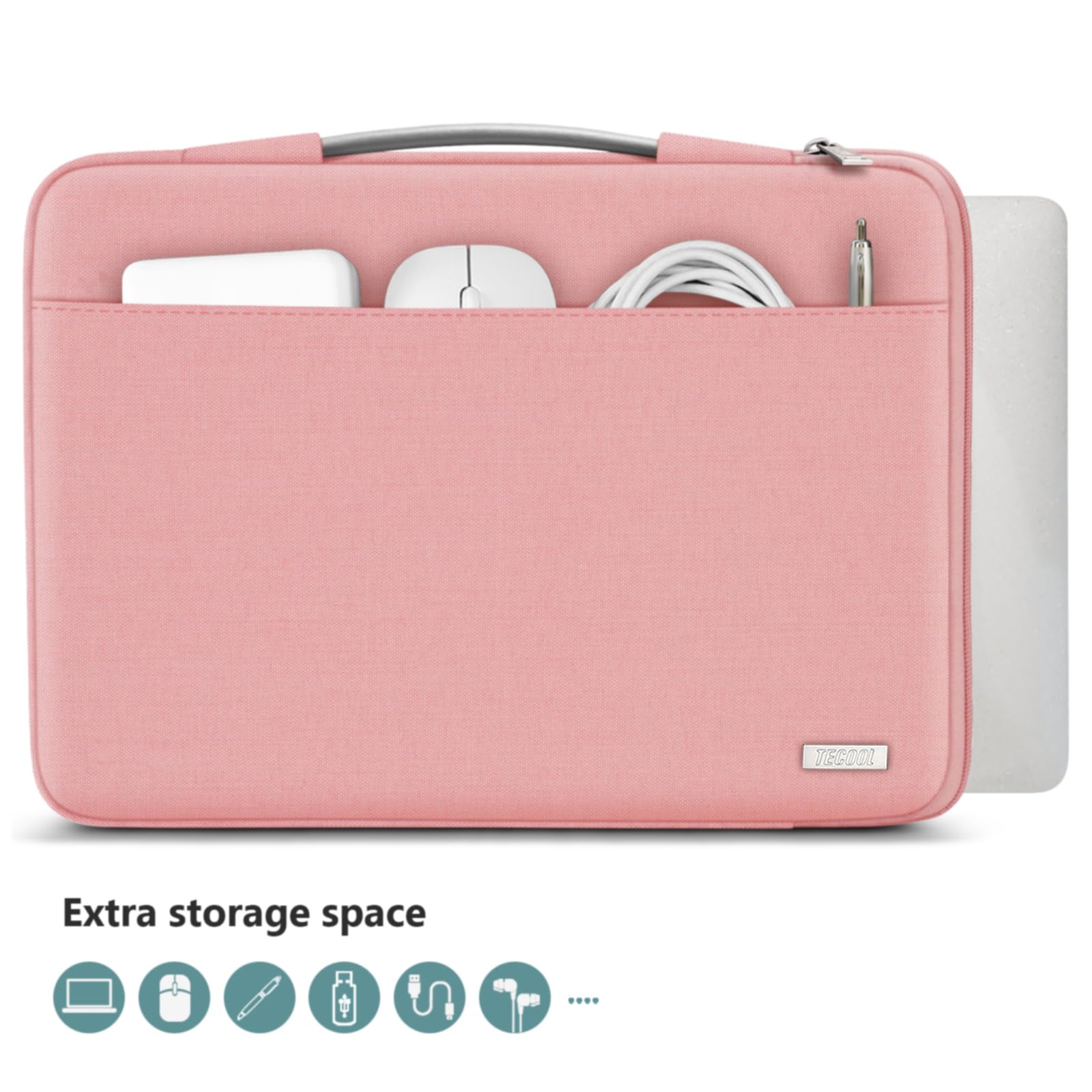 TECOOL 13.3 Inch Laptop Sleeve Case for MacBook Air 13/13.6 (M3/M2/M1 2024-2010) & MacBook Pro 14/13 (M4/M3/M2/M1 2024-2012) - Protective Pink Laptop Bag for Travel, Work & School