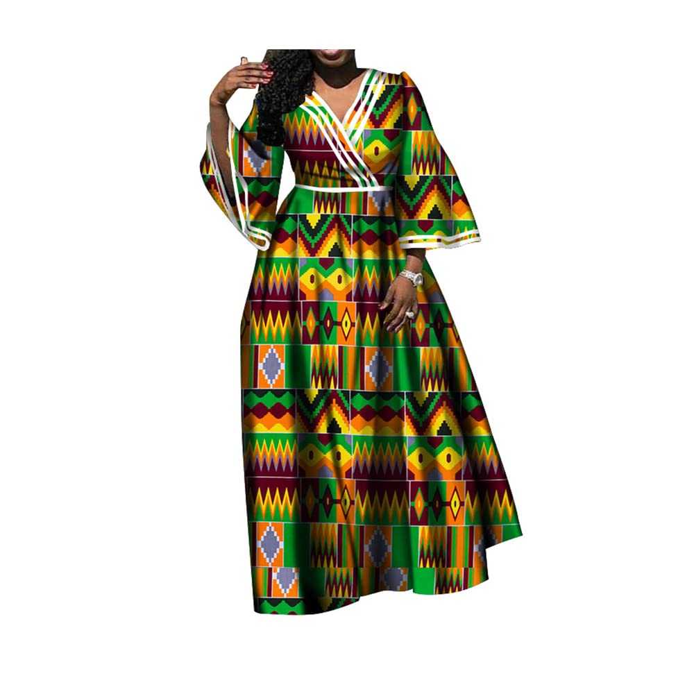 BAZINRICHE Women's Long Sleeve Dashiki Dress - African Ankara Print Party & Casual Wear for Date Night, Church, or Special Occasions