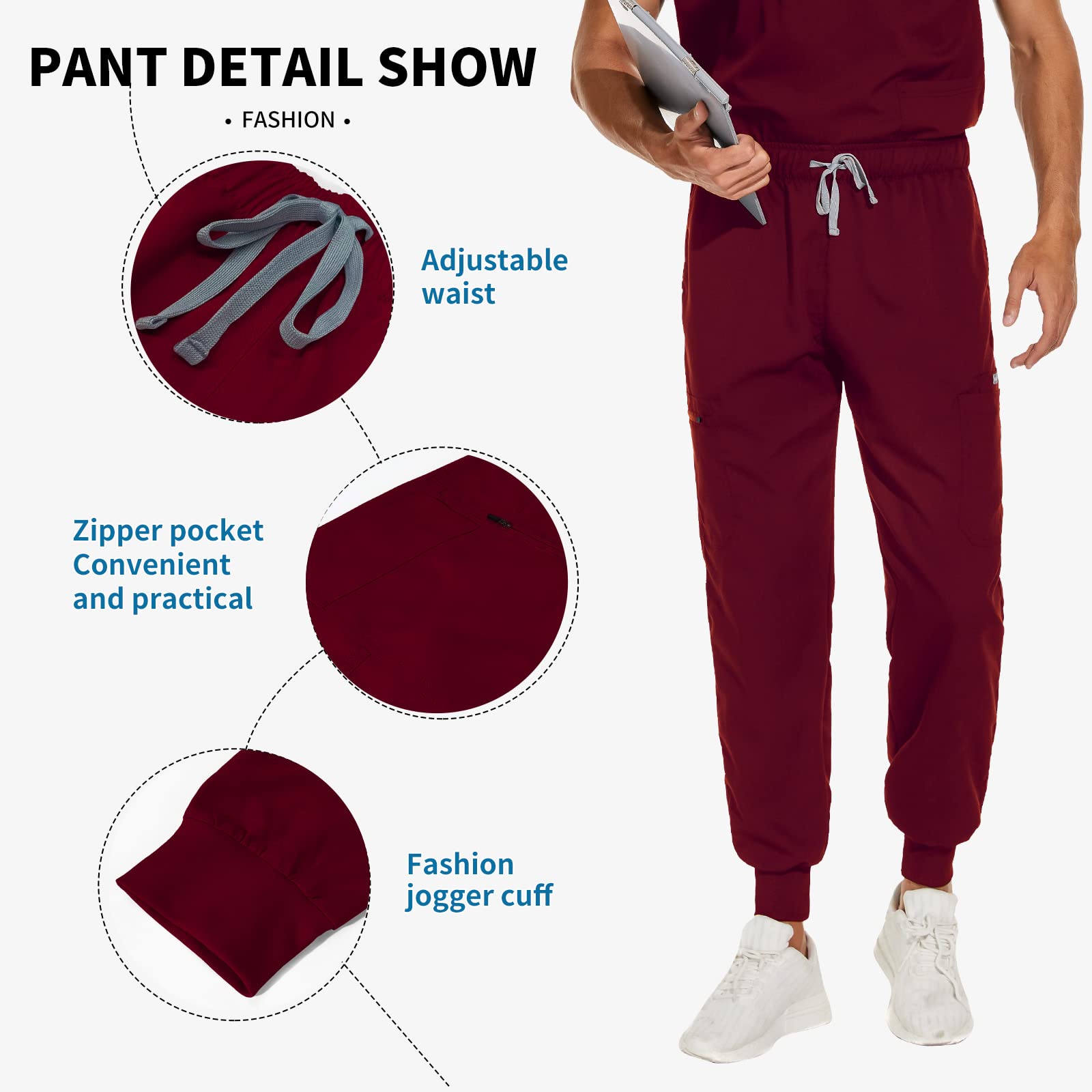 VIAOLI Men's Scrubs Set - V-Neck Top & Jogger Pants with 8 Pockets | Medical Uniform for Nurses, Doctors & Healthcare Professionals | Comfortable Workwear for Hospital Shifts & Clinical Duties