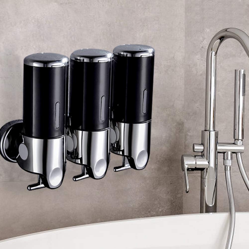 3x500ml Black Wall Mounted Soap Dispenser - Commercial & Home Bathroom Liquid Soap & Hand Sanitizer Pump - Durable Plastic Design for Kitchen, Restroom, Salon, and Office Use
