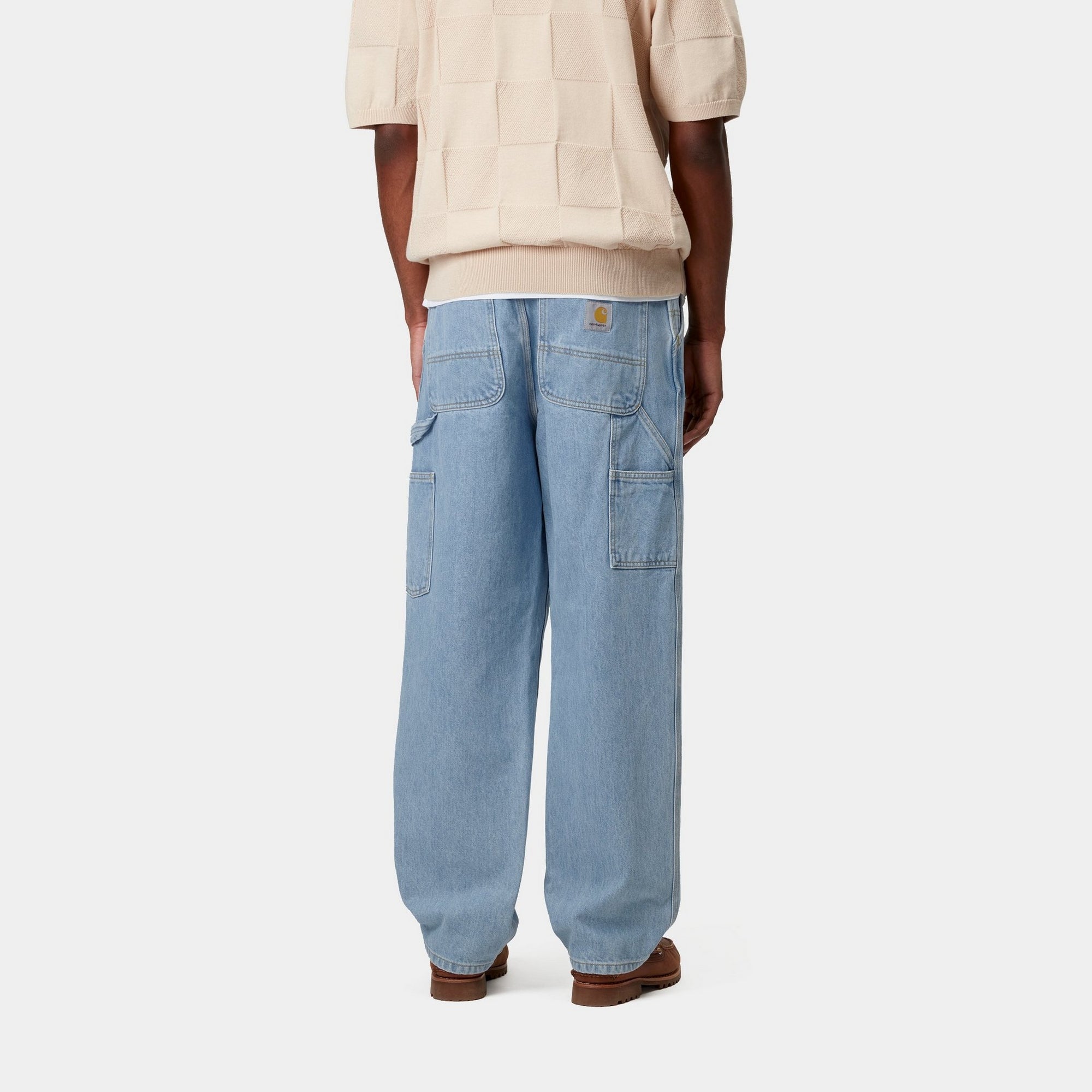 Single Knee Denim Pants for Men - Stone Bleached Blue Jeans | Durable & Comfortable for Casual Wear, Work, and Outdoor Activities