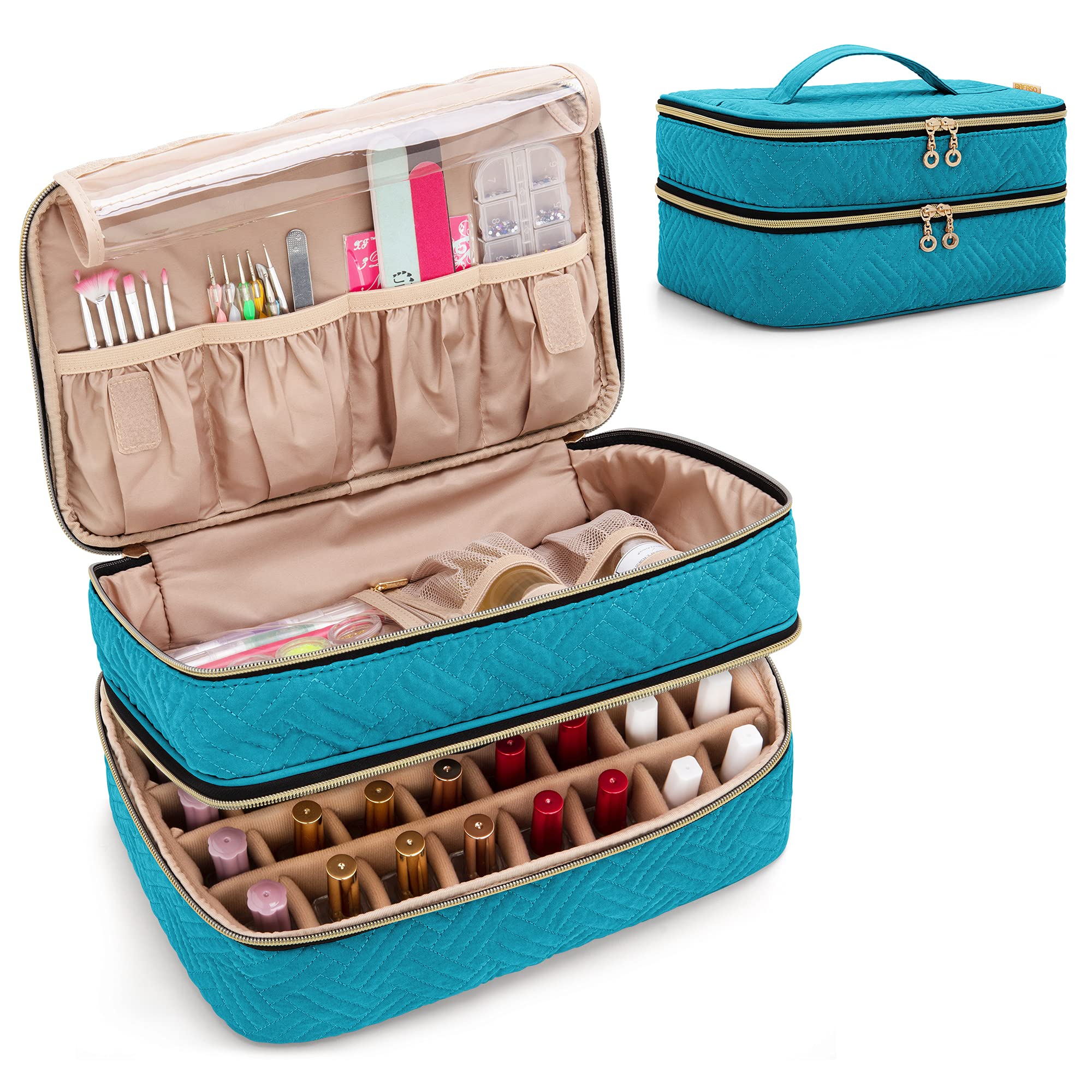 BAFASO Nail Polish Organizer Holds 40 Bottles (15ml/0.5oz) - Portable Manicure Case with Storage for Polish & Tools - Patented Teal Design - Perfect for Salon, Home & Travel Use