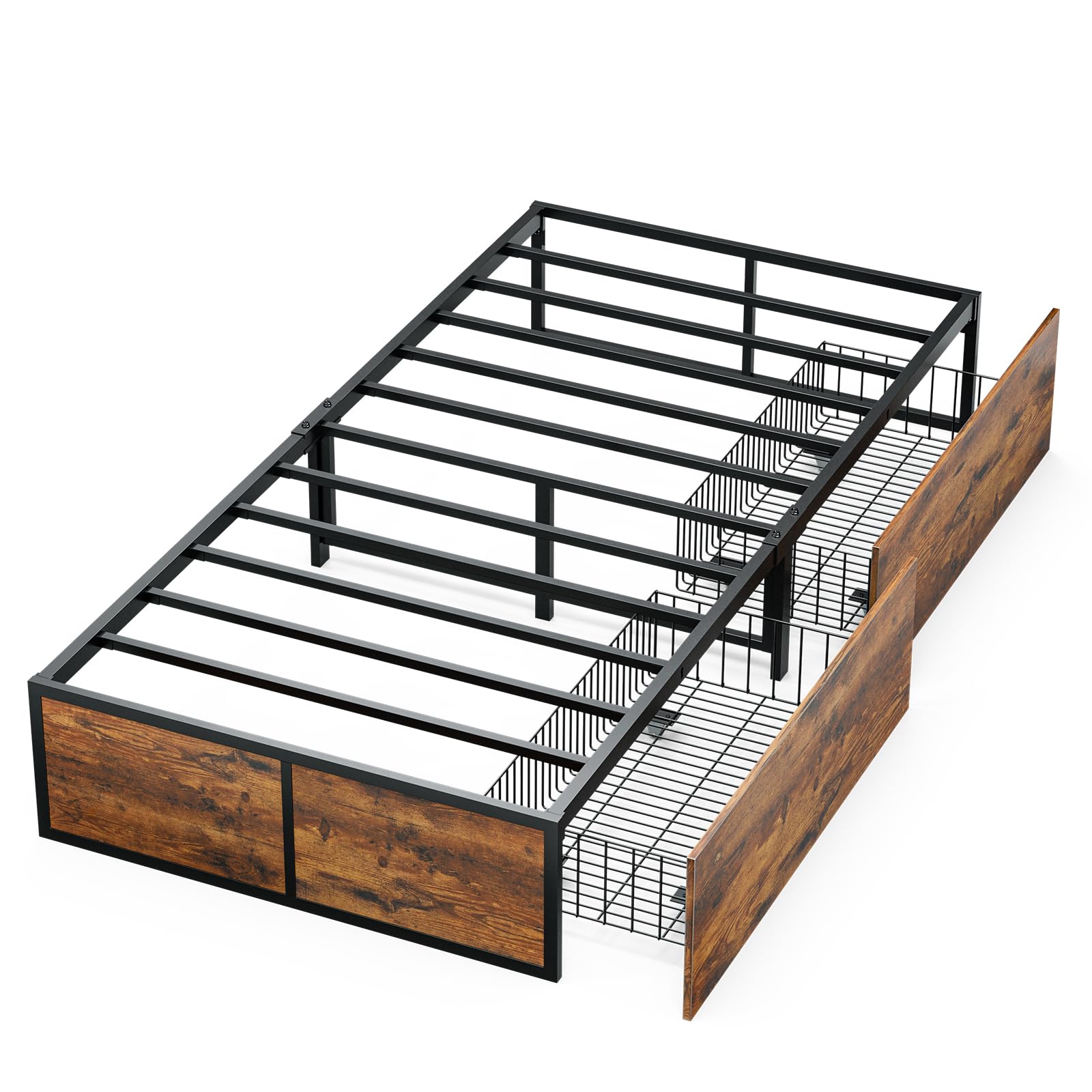 GAZHOME Twin Bed Frame with 2 XL Storage Drawers - Sturdy Metal Platform Bed with Footboard, 9 Reinforced Slats (No Box Spring Required) - Easy Assembly Space-Saving Design for Small Bedrooms, Dorms & Guest Rooms