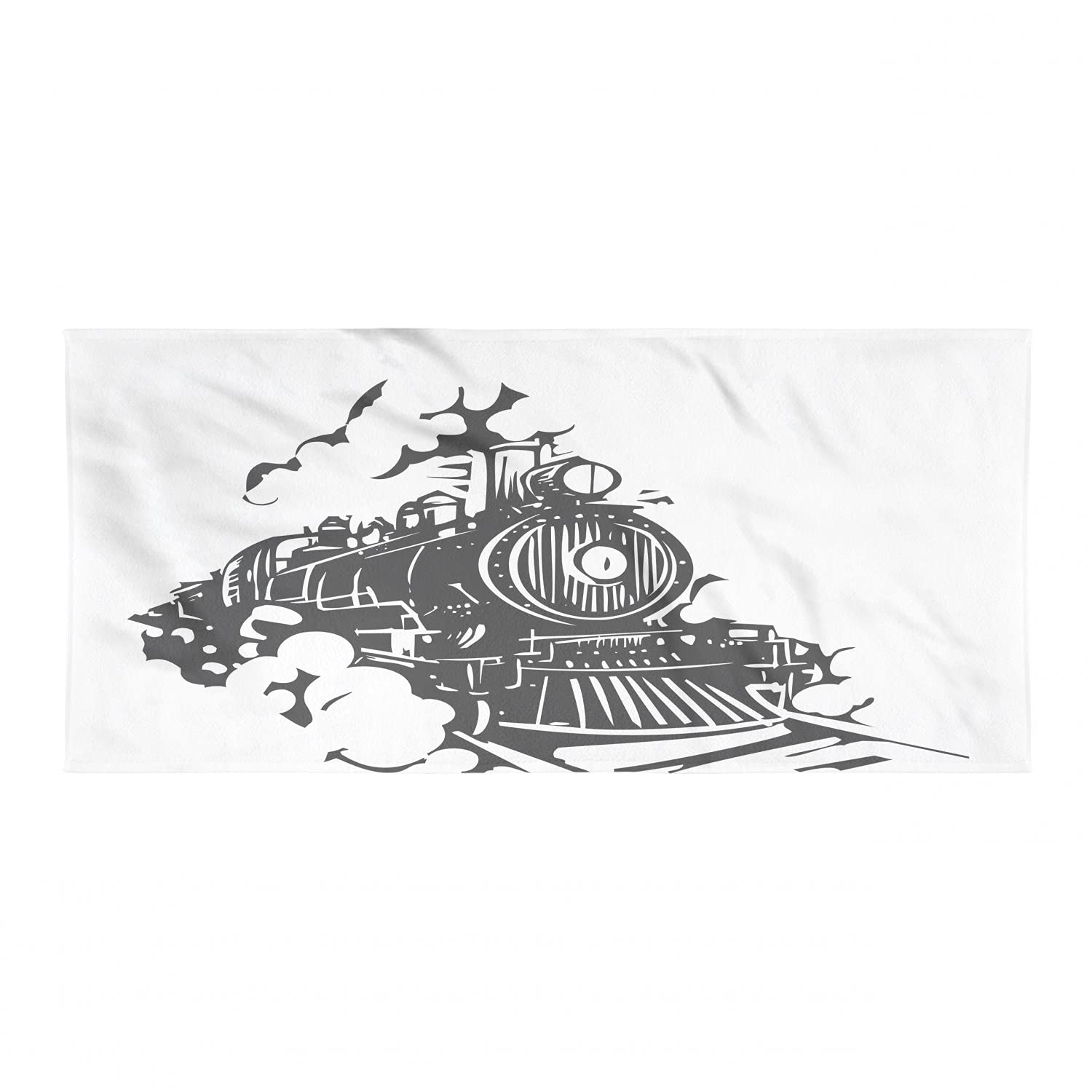 Ambesonne Quick Dry Microfiber Hiking Towel - Monochromatic Woodcut Train Design, Lightweight & Soft for Camping, Backpacking, Sports - Charcoal Grey & White | Perfect for Outdoor Adventures, Gym & Travel