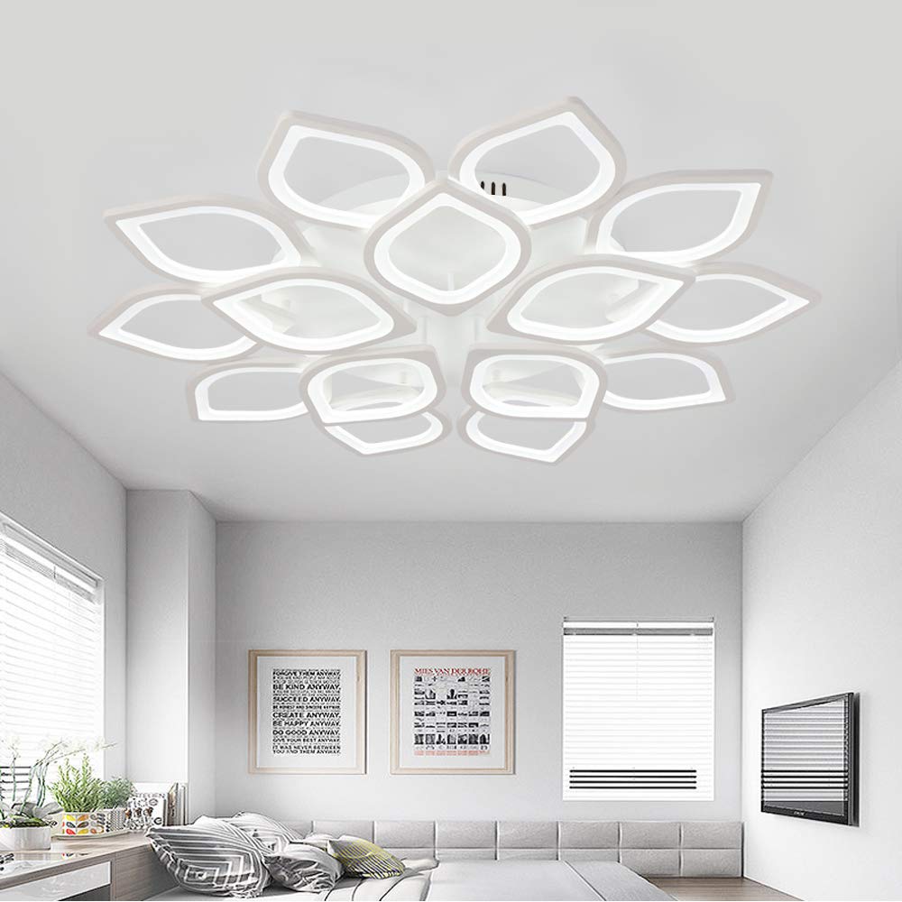 Modern Lotus LED Ceiling Light - Acrylic White Flush Mount Chandelier with 10+5 Heads - Energy Efficient Lighting for Living Room, Bedroom, Kitchen - Perfect for Home Decor & Ambient Lighting