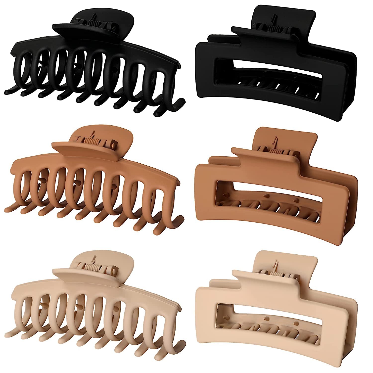6-Pack Matte Square Hair Claw Clips for Women & Girls - 3.5 Inch Medium Large Hair Clips for Thick or Thin Hair - Neutral Hair Accessories for Everyday, Work, School & Special Occasions