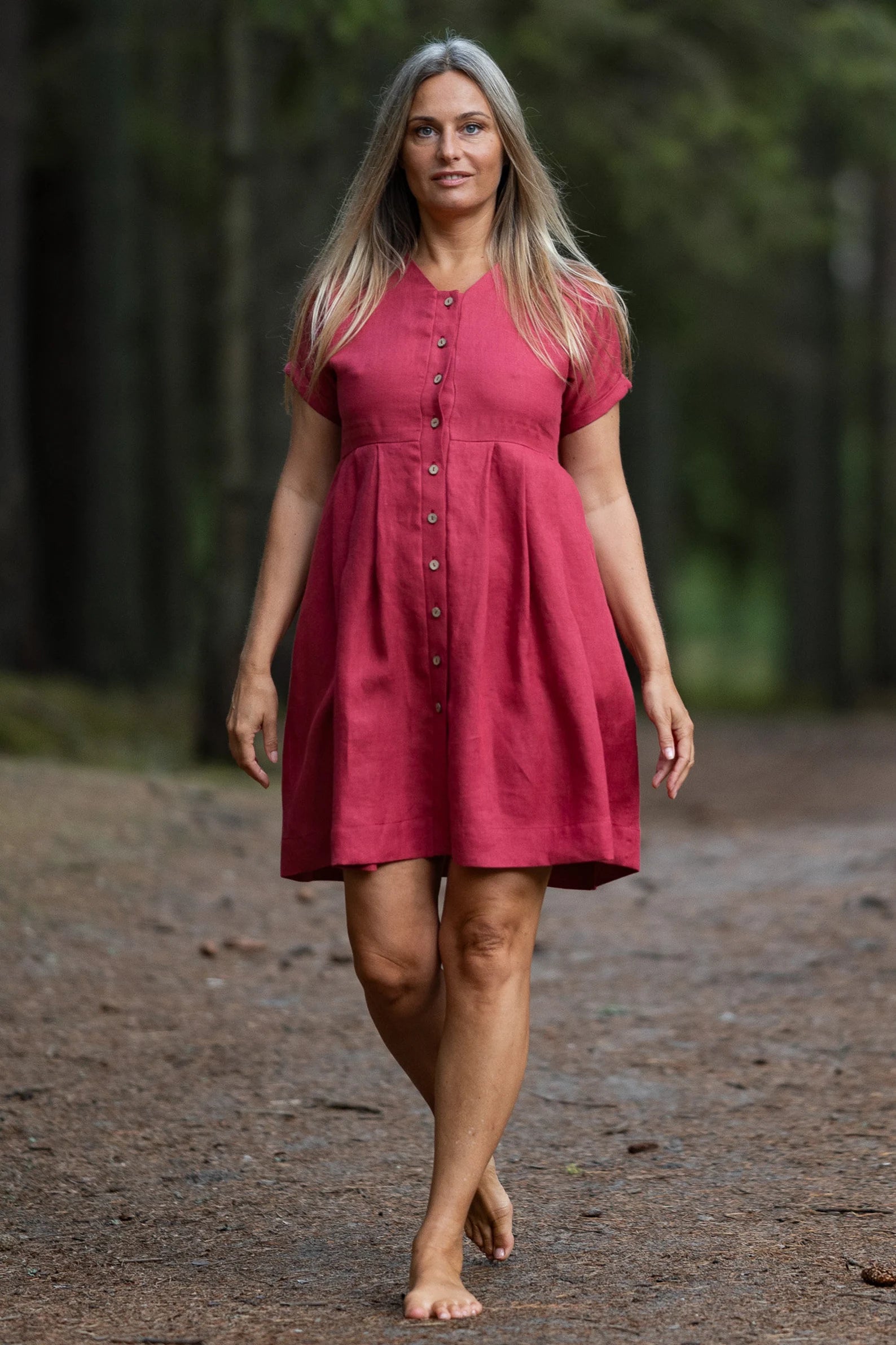 LAURA Linen Button Down Dress in Raspberry - Flowy Casual Summer Dress for Women, Perfect for Beach, Brunch & Office Wear