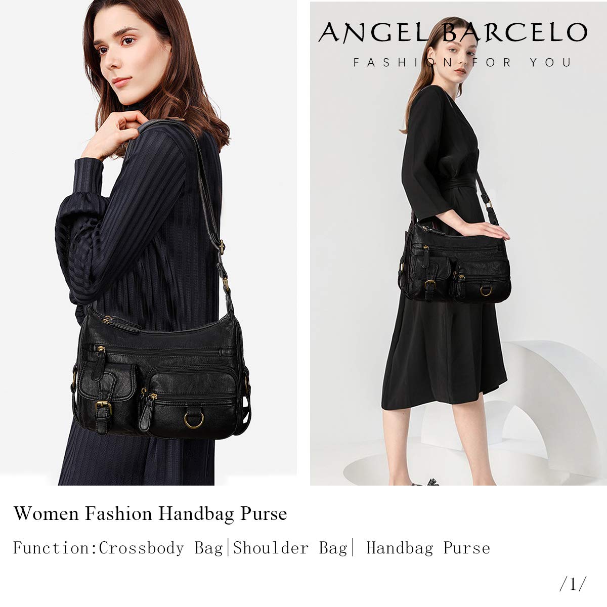 Angel Barcelo Crossbody Shoulder Bag - Women's PU Leather Purse for Daily Use & Travel