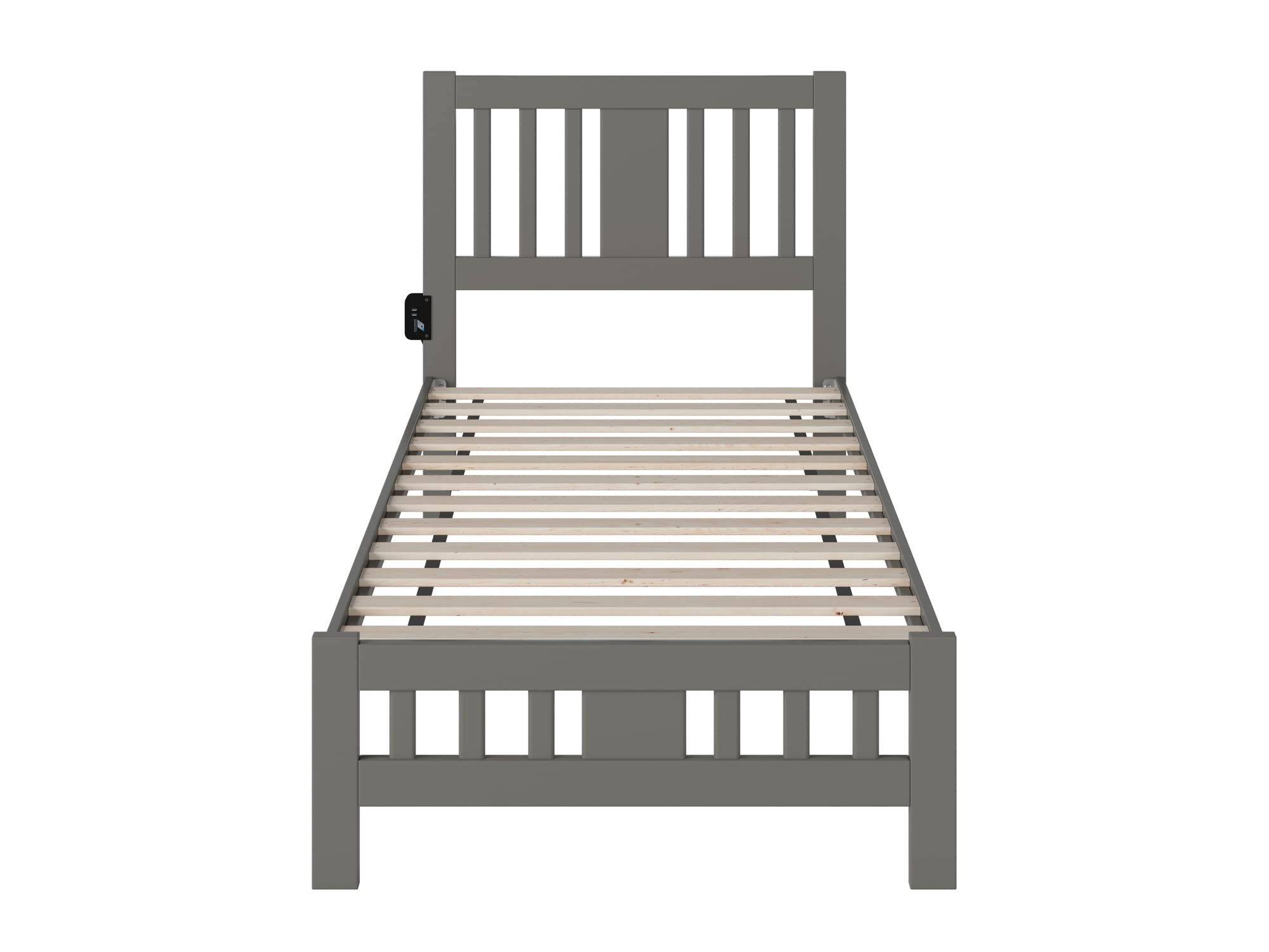 AFI Tahoe Twin Size Platform Bed Frame with Footboard & USB Charging Station - Grey Wooden Bed for Kids, Teens & Guest Rooms - Space-Saving Modern Design with Built-In Storage