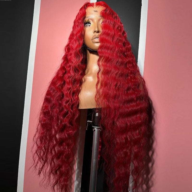 Eullair Nicki Minaj Inspired Red Straight/Body/Deep Wave Human Hair Lace Frontal Wig for Women with Pre-Plucked Hairline - Perfect for Cosplay, Parties & Daily Wear