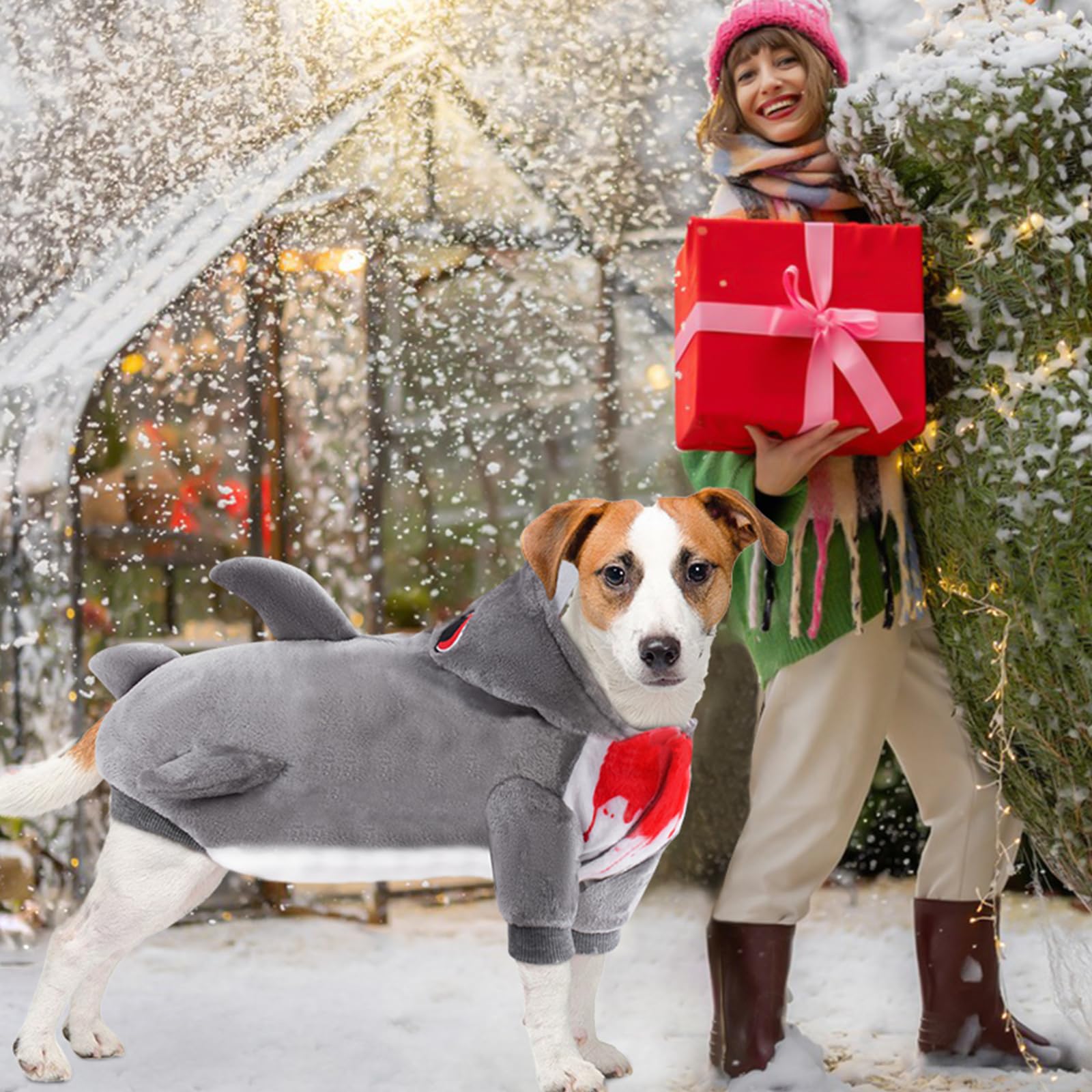 Shark Dog Costume - Warm Winter Coat & Hoodie for Small & Medium Dogs - Funny Pet Apparel for Christmas, Birthday Parties & Cosplay - Perfect for Halloween, Pet Parades & Photo Shoots