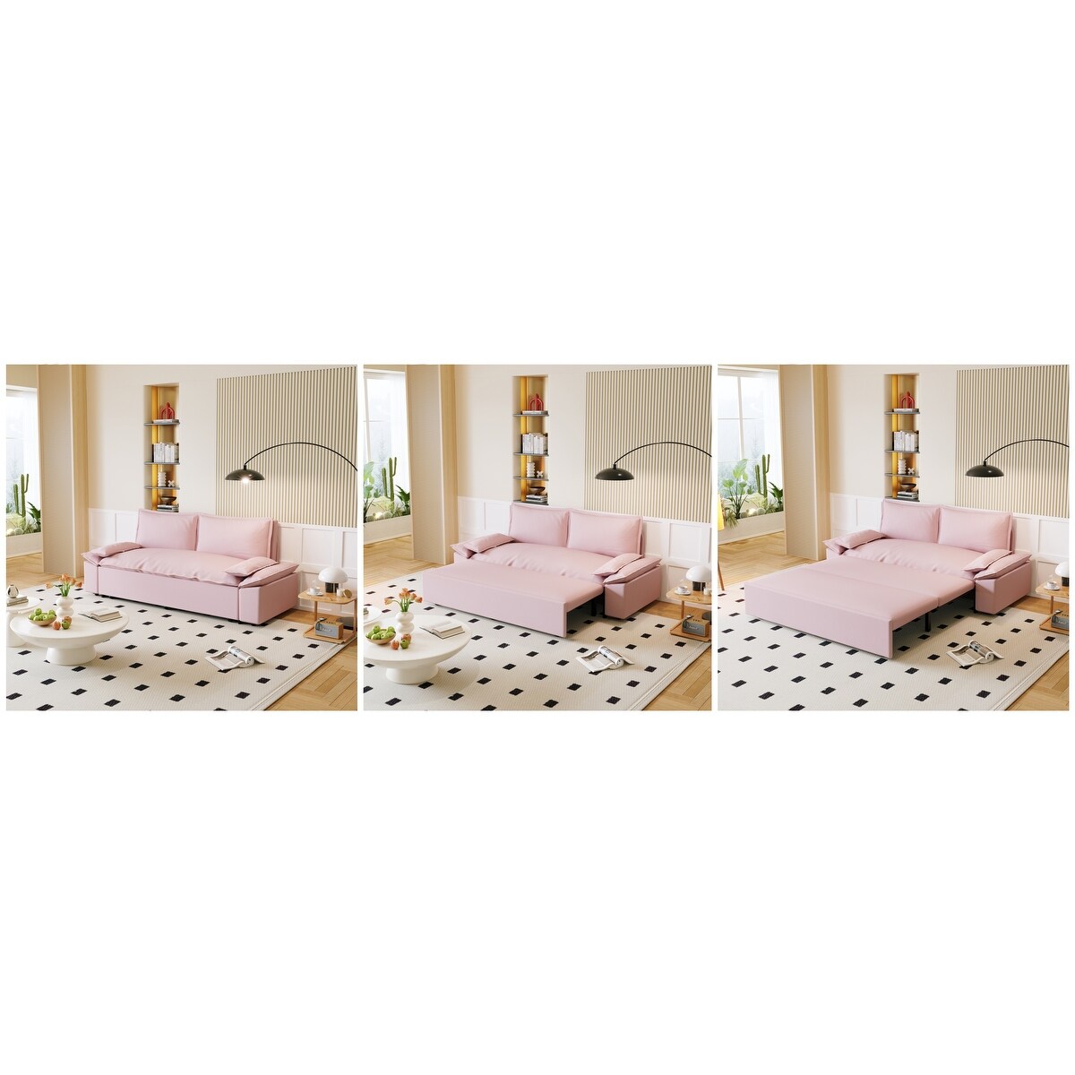 3 in 1 Convertible Sleeper Sofa Bed - Queen Size Pull Out Couch with Velvet Upholstery & Pillows - Space Saving Furniture for Small Apartments, Guest Rooms & Home Offices