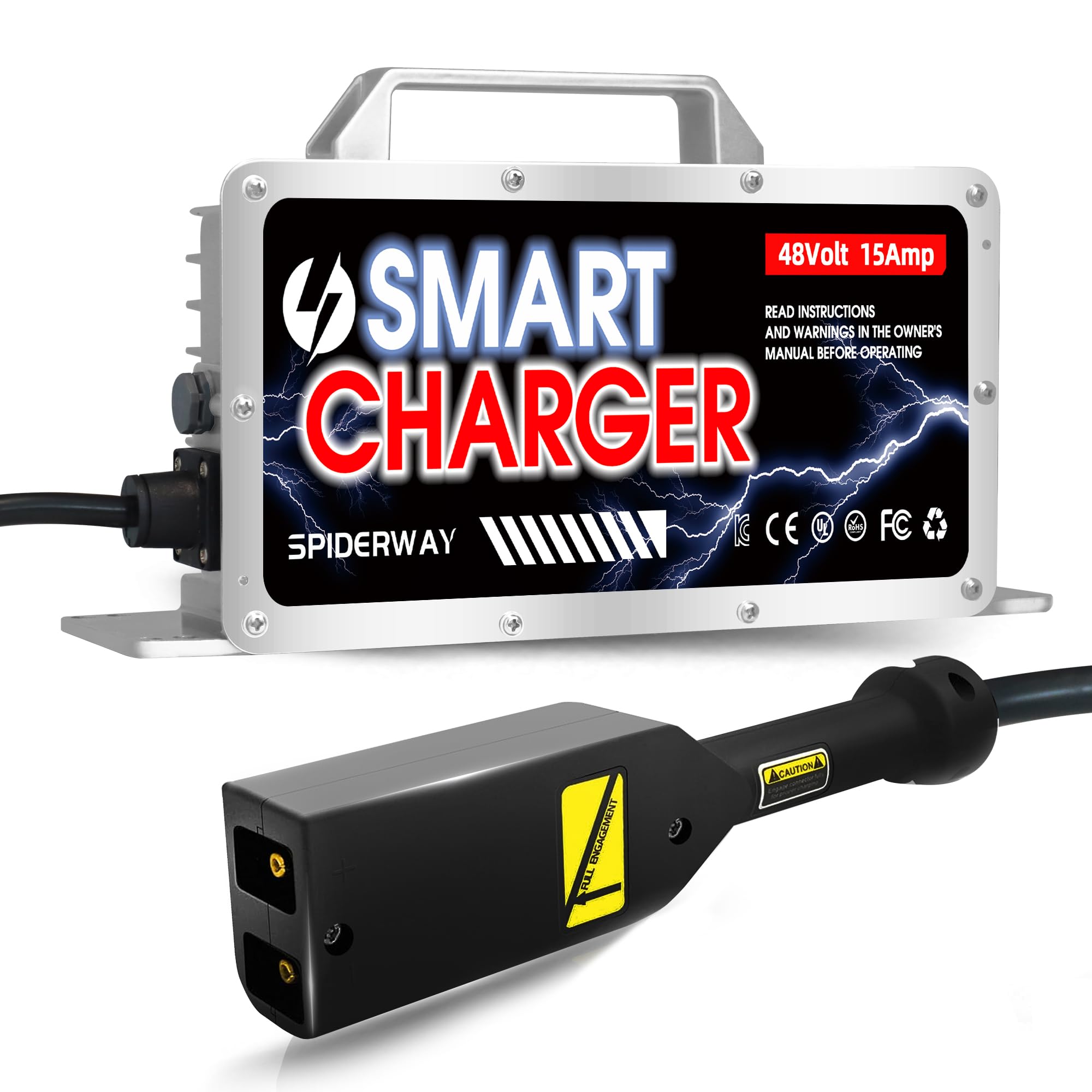 15 AMP 48 Volt Golf Cart Battery Charger - 1400W High Power Fast Charging for EZGO TXT with D-Style Plug | Heavy Duty IP67 Waterproof Lead Acid Battery Charger with Multiple Protection | Perfect for Golf Carts, Utility Vehicles & Outdoor Power Equipment