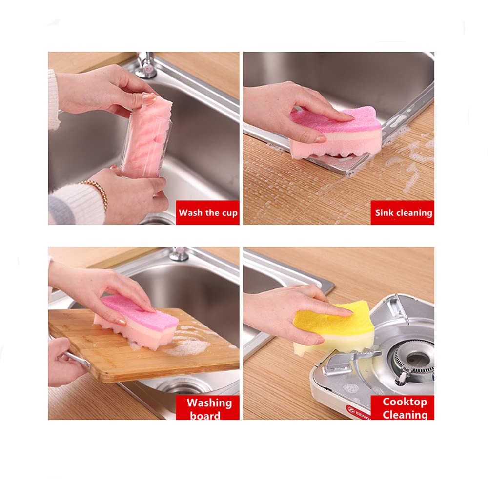 Non-Scratch Multi-Purpose Kitchen Sponges - Yellow & Pink Scrub Sponges for Dishes, Countertops & Cookware - Durable Cleaning Sponges with Gentle Abrasive (4-Pack) - Perfect for Daily Kitchen Cleaning & Stain Removal