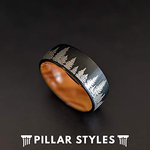 Handcrafted Koa Wood & Tungsten Wedding Band for Men - 8mm/6mm Black Wood Inlay Ring Set, Nature Inspired Couples Rings - Perfect Anniversary Gift for Him, Unique Forest Landscape Design - Ideal for Outdoor Weddings, Nature Lovers & Romantic Gifts