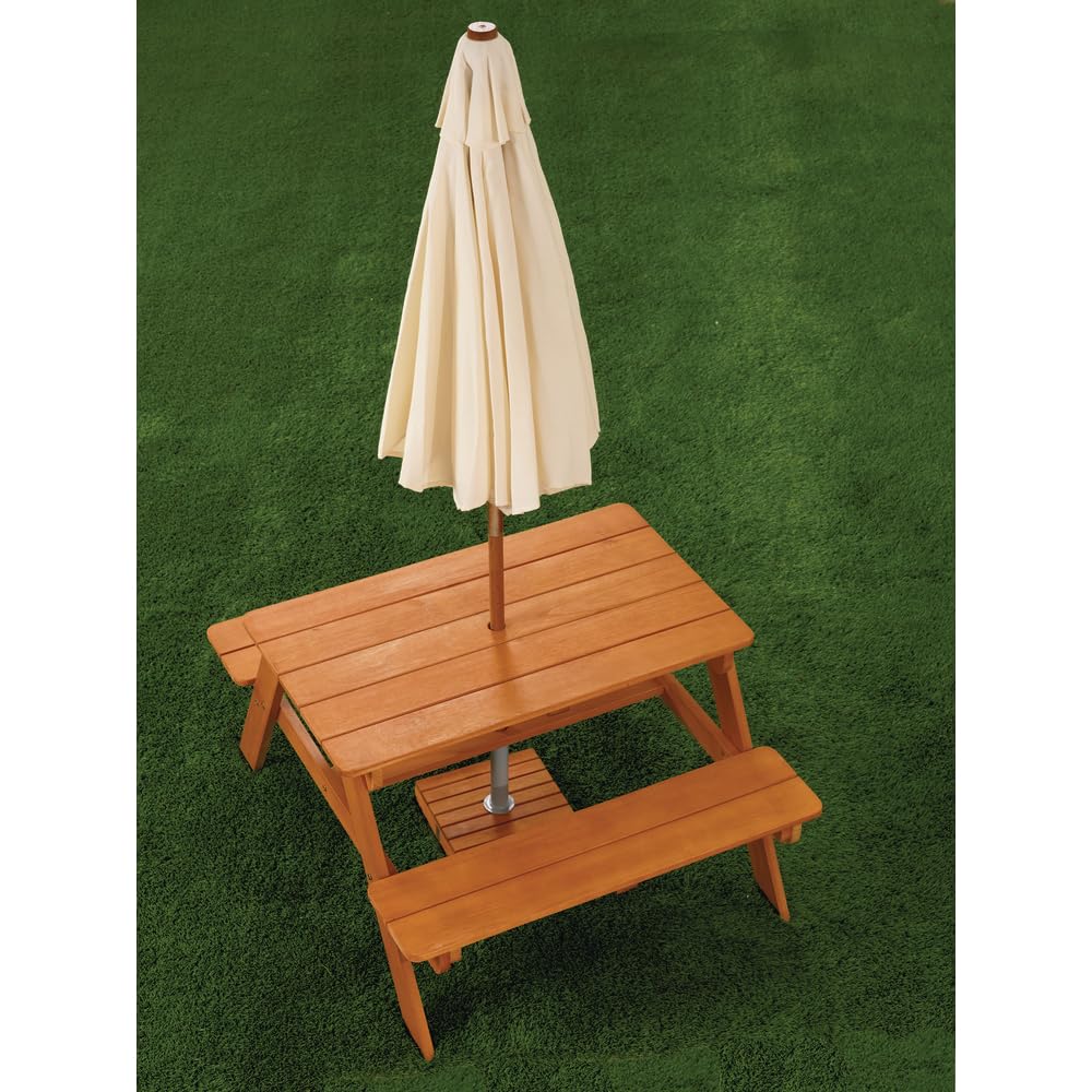 Outdoor Kids Picnic Table with Umbrella - Wooden Children's Play Table for Backyard, Garden & Patio - Perfect for Outdoor Dining, Playtime & Family Gatherings