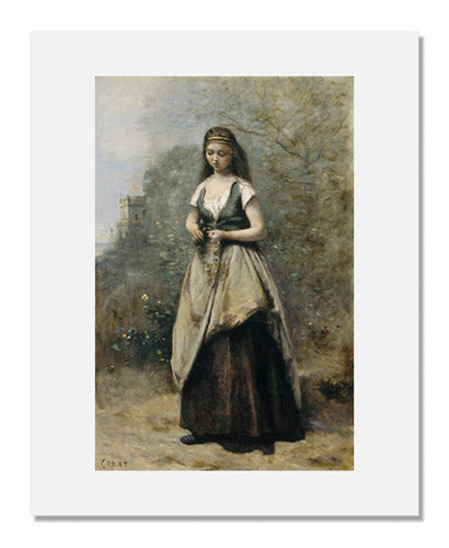 Jean Baptiste Camille Corot - Young Woman Weaving a Wreath of Flowers Painting | Romantic French Landscape Art Print | Perfect for Home Decor & Art Lovers