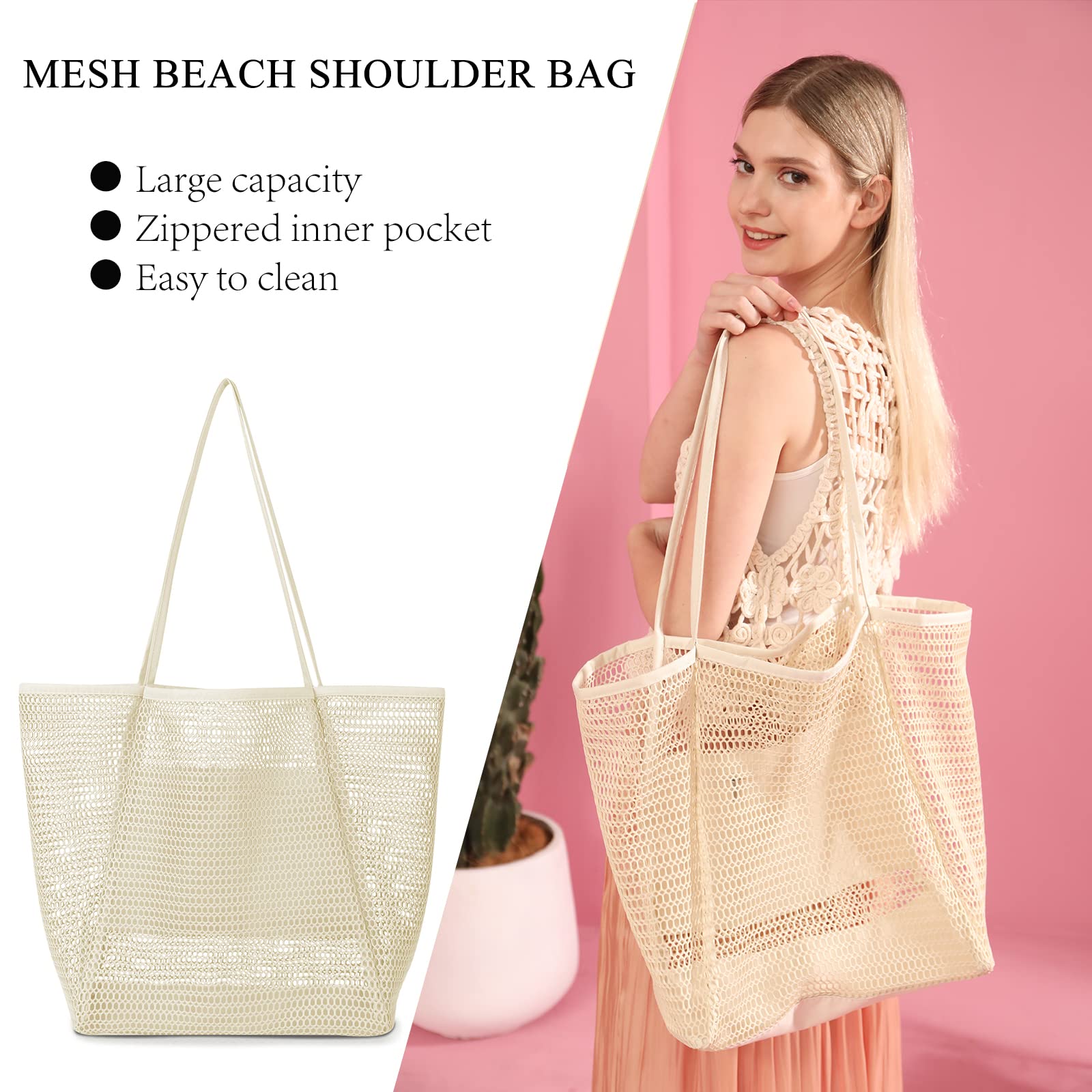 iioscre Mesh Beach Tote Bags for Women - Large Waterproof Casual Hobo Bag for Swimming, Pool, Vacation | Perfect Beach Essentials for Summer Travel, Shopping & Outdoor Activities