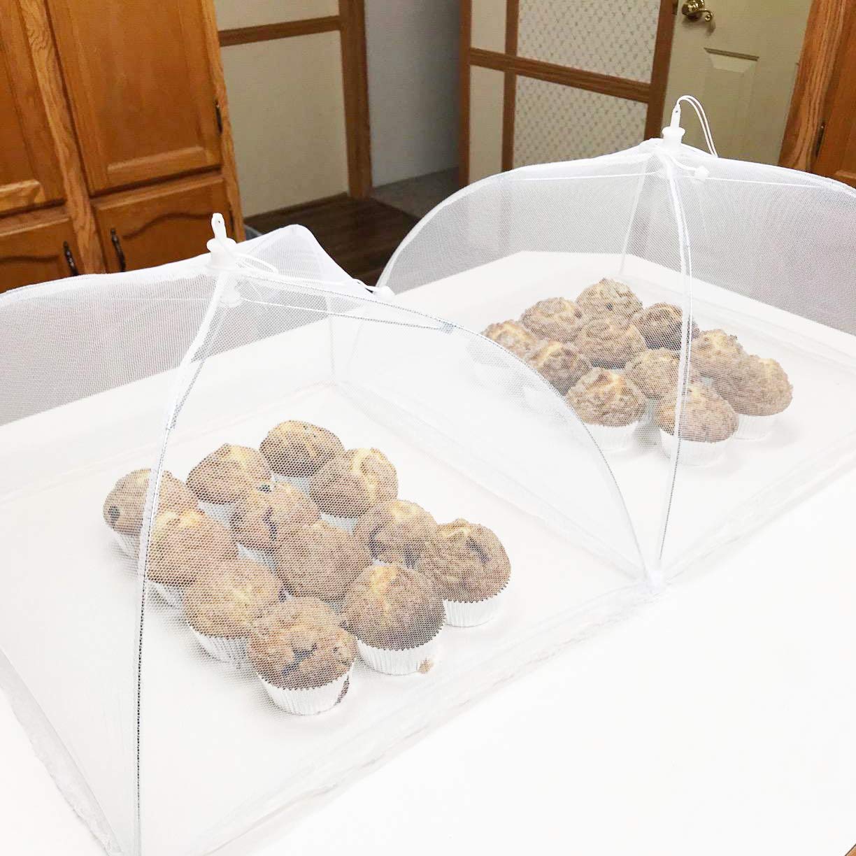 17-Inch Mesh Pop-Up Food Covers (2-Pack) - Reusable Cake Domes for Outdoor Dining, BBQs, Picnics & Parties - Keep Bugs Away from Food at Camping, Beach & Backyard Gatherings