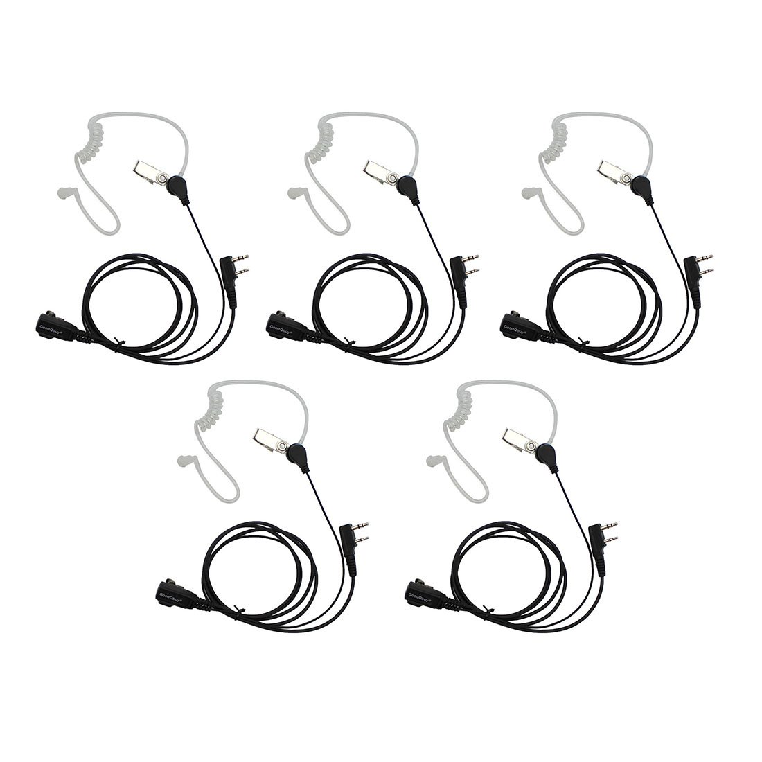 GoodQbuy® 2 Pin PTT Mic Covert Acoustic Tube Earpiece Headset - Compatible with Kenwood, QUANSHENG, TYT, BAOFENG UV5R, 666s, 888S, Retevis H-777 Walkie Talkies (5 Pack) - Ideal for Security, Construction, and Event Staff Communication