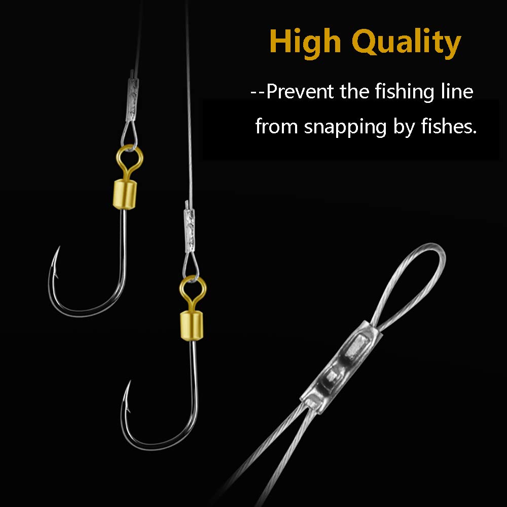 Stainless Steel Fishing Hook Rigs with Wire Line Leader - Saltwater & Freshwater Fishing Gear for Bass, Trout, and Catfish - Perfect for Pier, Shore, and Boat Fishing