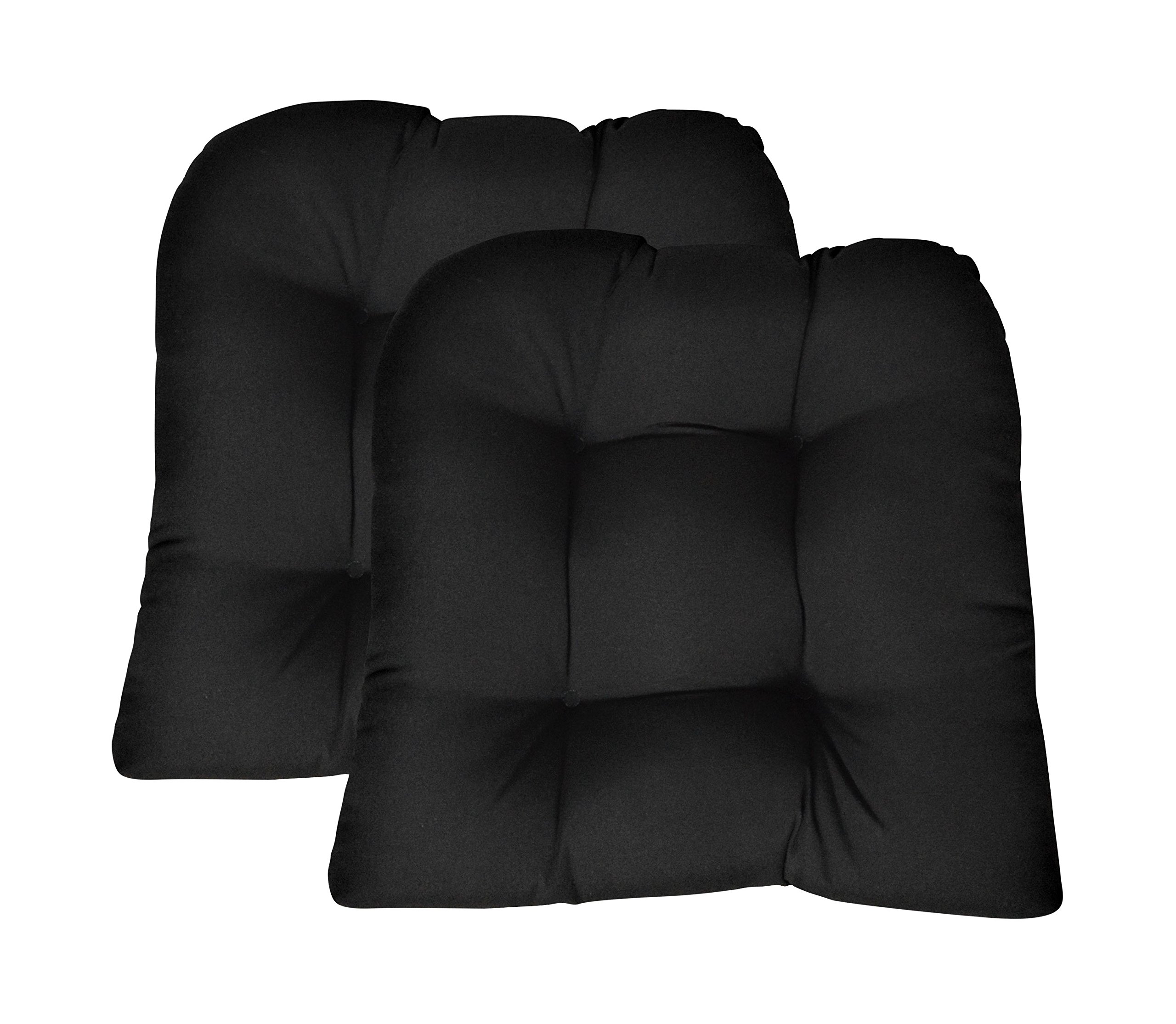 RSH DECOR: Sunbrella Tufted Wicker U-Shape Cushions Set of 2 | 19” x 19” Waterproof & UV-Resistant Outdoor Seat Cushions | Patio Furniture Cushions for Sofa, Sectional & Lounge Chairs | Durable Performance Fabric in Classic Black | Perfect for Poolside, Deck & Garden Relaxation
