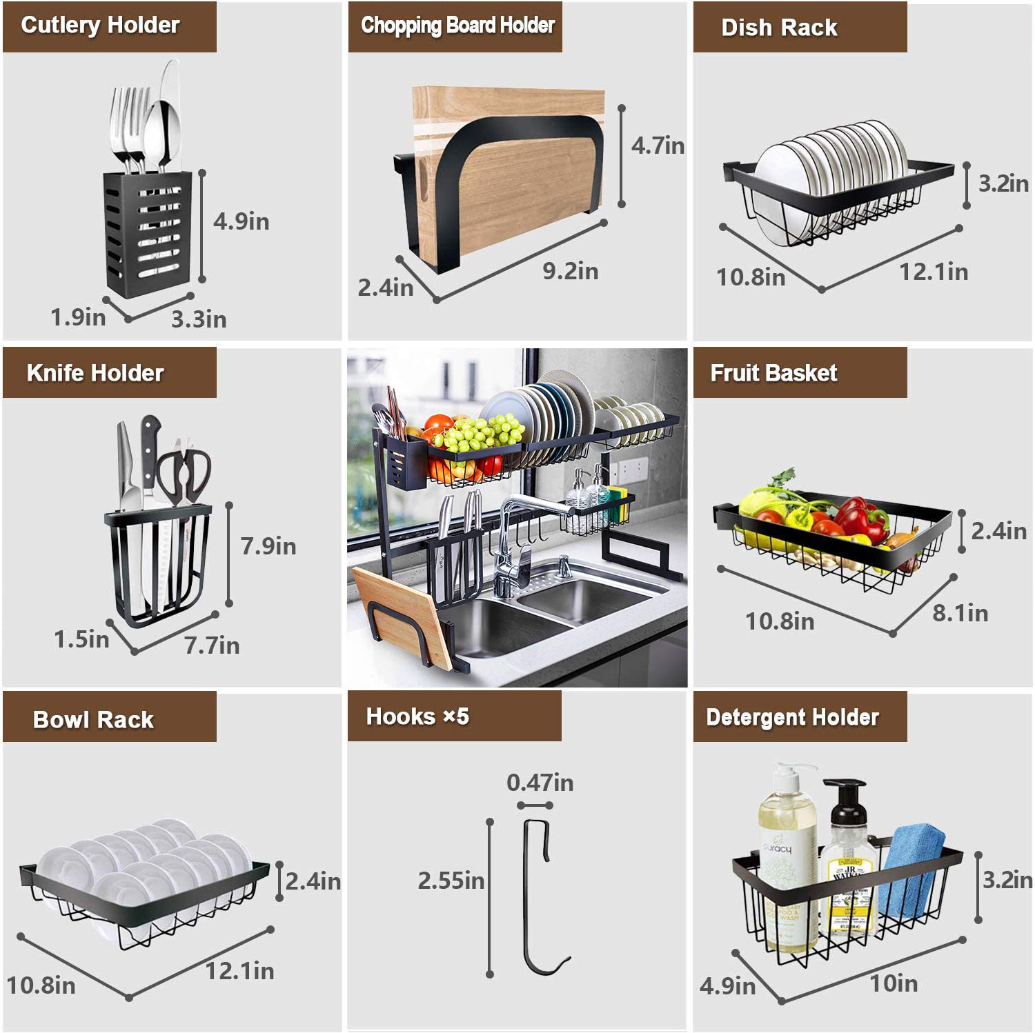 Adjustable Stainless Steel Dish Drying Rack Over Sink (33