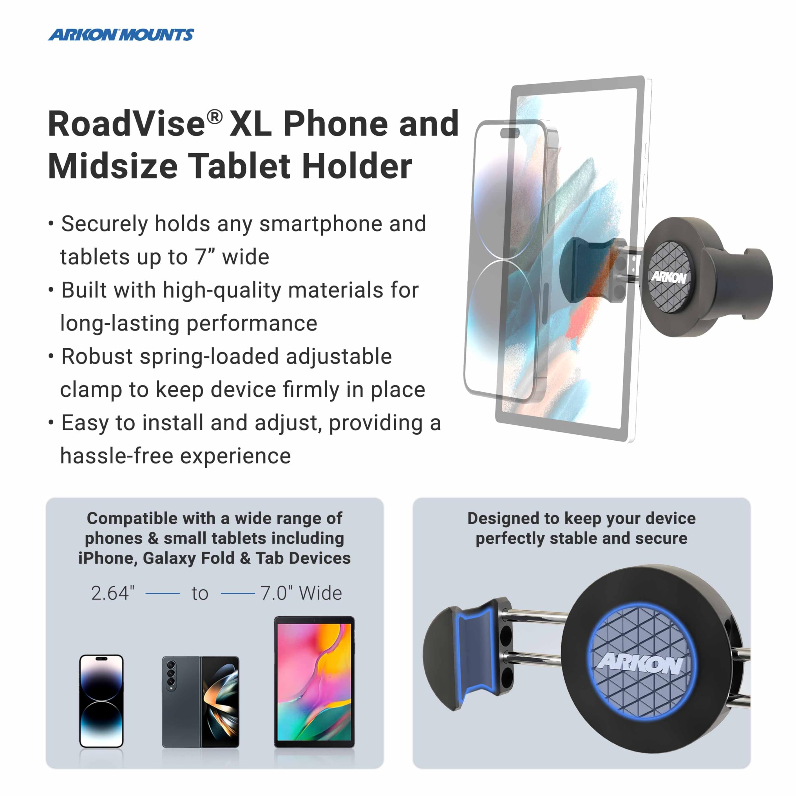 ARKON RoadVise Universal Phone Mount with Clamp - Adjustable Handlebar, Treadmill & Stroller Phone Holder for iPhone, Samsung, Google Pixel | Perfect for Cycling, Gym Workouts & Baby Strolls