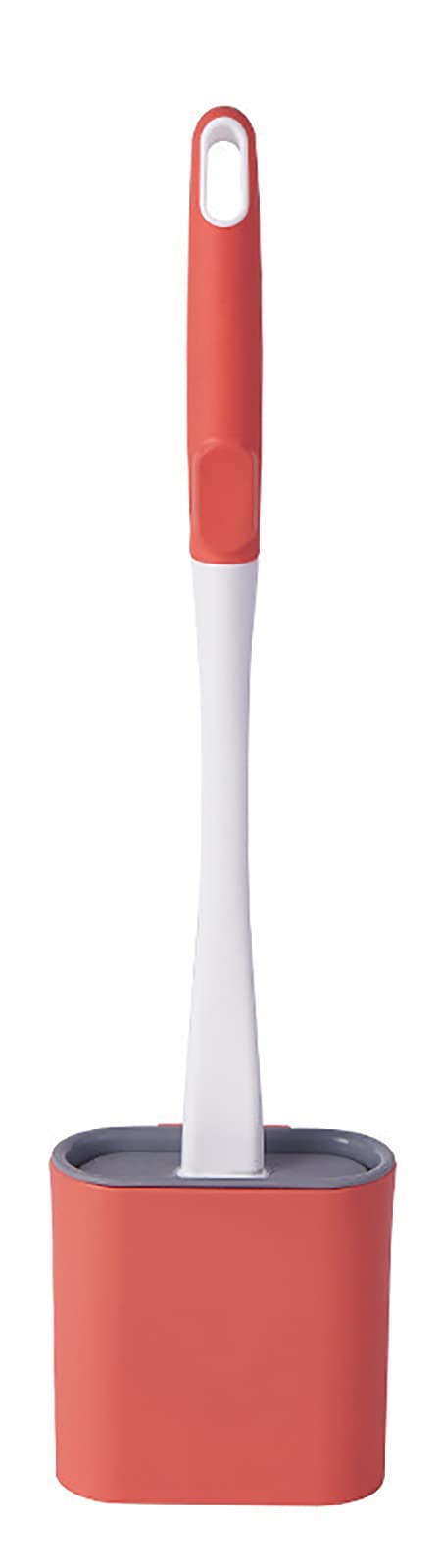 Long-Handled Silicone Toilet Brush and Holder Set - Wall-Mounted Bathroom Cleaning Brush with Ventilation Base (Red) | Splash-Free Design for Hygienic Cleaning | Perfect for Small Bathrooms & RVs