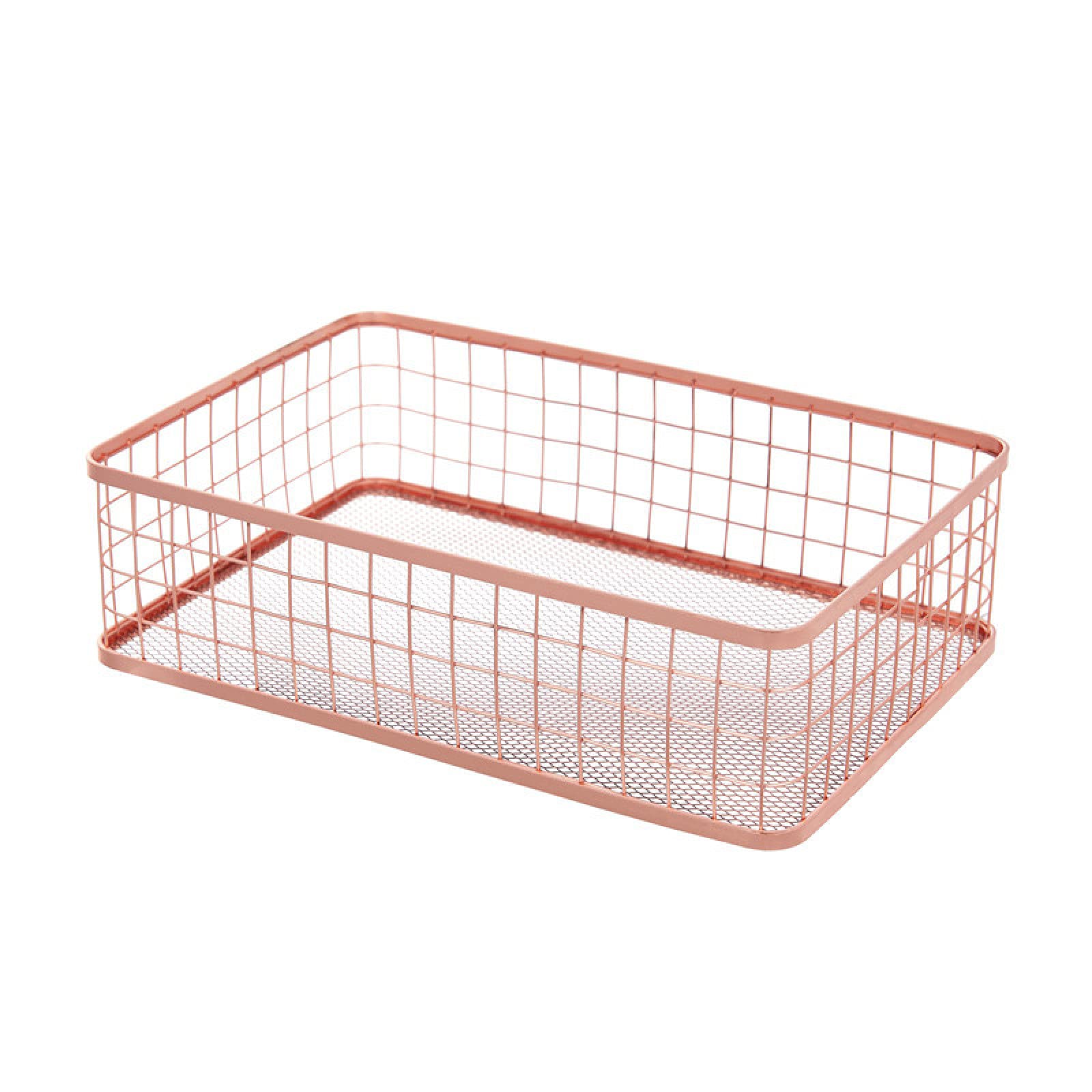 Sturdy Steel Wire Storage Basket - Metal Cabinet Bin Wall Shelf Organizer for Kitchen, Bathroom & Farmhouse Decor (Pink, 20x10.5x5cm) - Perfect for Organizing Cosmetics, Spices & Small Items