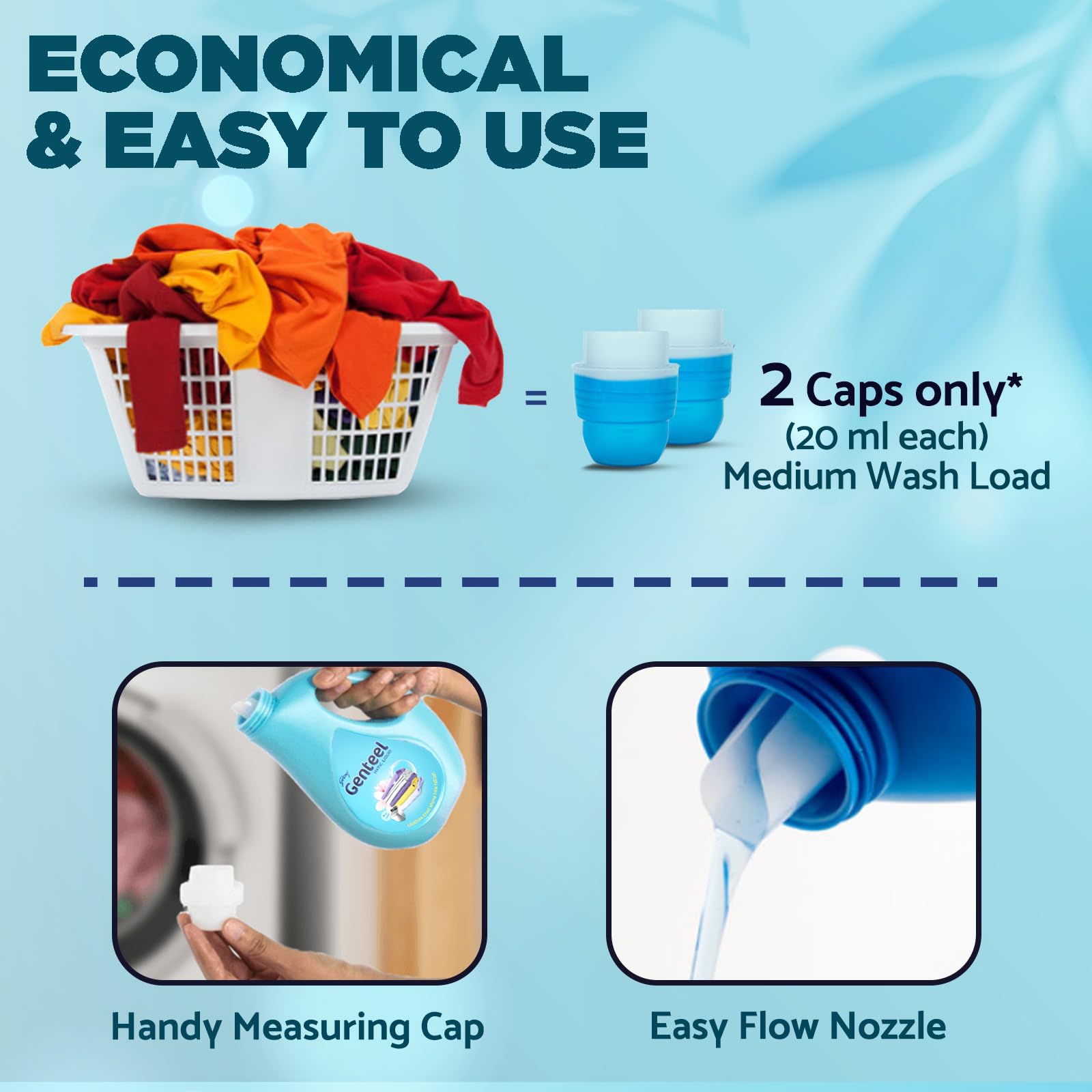Genteel Matic Liquid Laundry Detergent Refill Pouch 2kg for Top Load Washers - Soda-Free Formula with Built-In Fabric Softener | Ideal for Families, Large Loads & Sensitive Skin | Perfect for Everyday Laundry, Baby Clothes & Delicate Fabrics