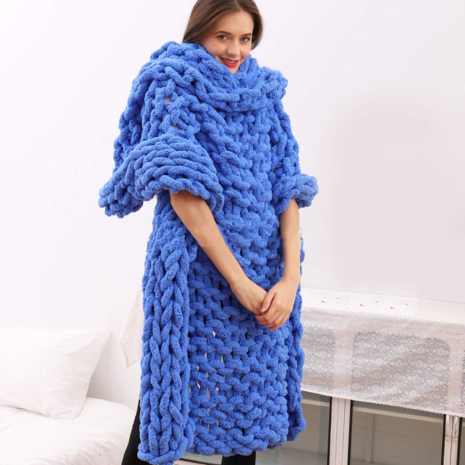 Chunky Knit Blanket - Soft Handmade Chenille Throw for Bedroom, Sofa & Couch Decor | Cozy Winter Blanket for Home, Office & Gift Giving