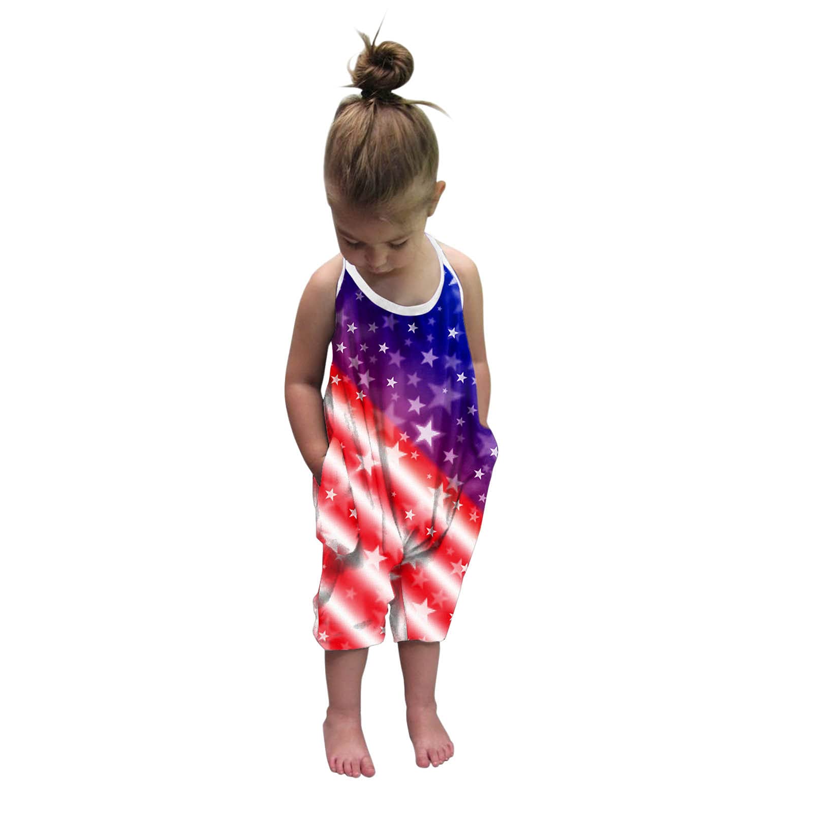 Bmisegm Toddler Romper Pants - Baby Harem Jumpsuit for Girls | 4th of July Outfit, Independence Day & Everyday Play Clothes | Soft Cotton Playwear for Toddlers & Kids