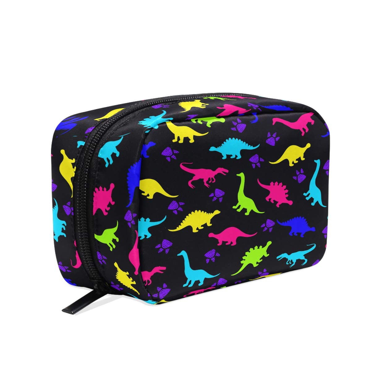 Dinosaur Makeup Bag for Kids & Women - Cute Cosmetic & Toiletry Travel Organizer Pouch in Yellow, Red, Green, Blue - Portable Storage Case for School, Travel, Gym & Daily Essentials