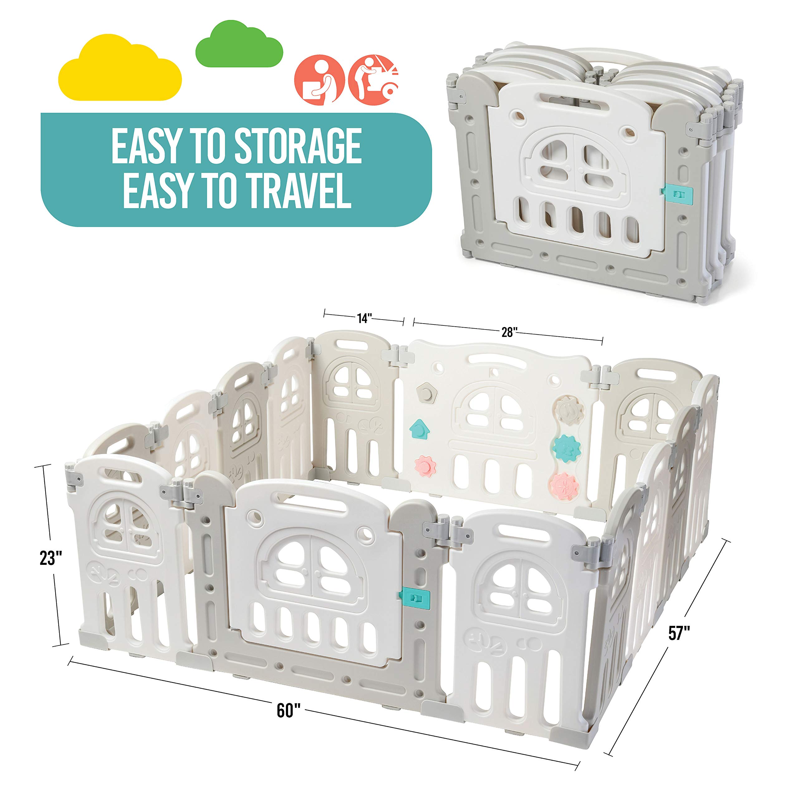 Play22 Foldable Baby Playpen 14 Panel - Safe Kids Activity Center with Adjustable Shape - Indoor/Outdoor Play Yard for Toddlers & Infants - Perfect for Home, Nursery, Daycare or Backyard Playtime