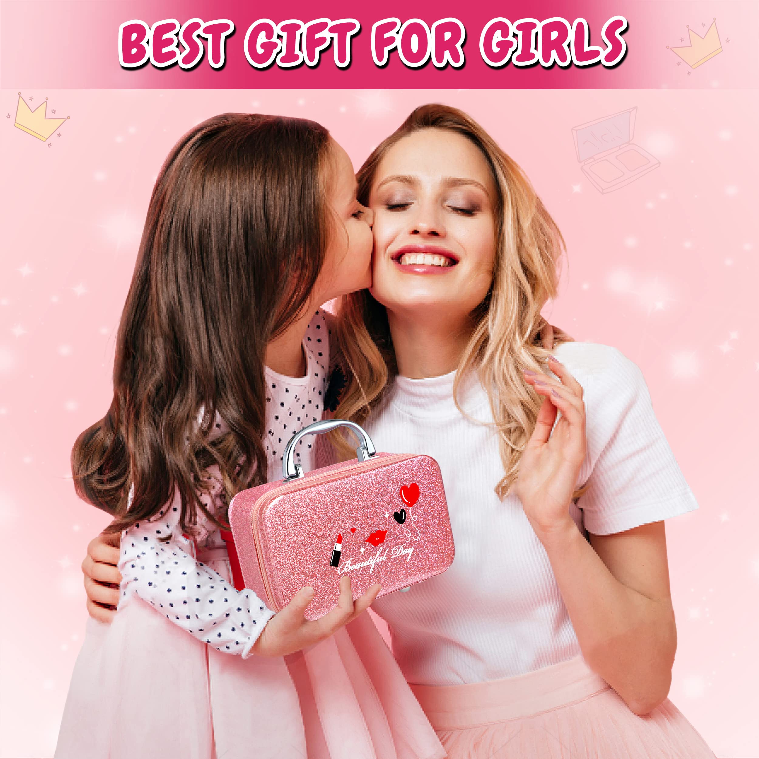 GIFTINBOX 25PCS Kids Makeup Kit for Girls - Non-Toxic Washable Pretend Play Cosmetic Set with Travel Case | Perfect Birthday Gift for Girls 5-10 Years Old | Great for Dress-Up, Role Play & Birthday Parties