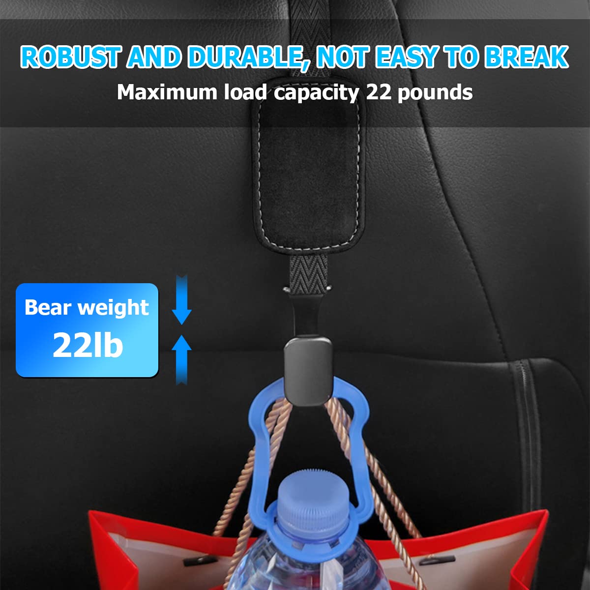 AUCELI 2 Pack Car Seat Headrest Hooks - Suede Storage Organizer with Metal Hanger for Vehicle Backseat | Perfect for Hanging Grocery Bags, Purses & Shopping Items | Durable Auto Interior Accessories (Black)