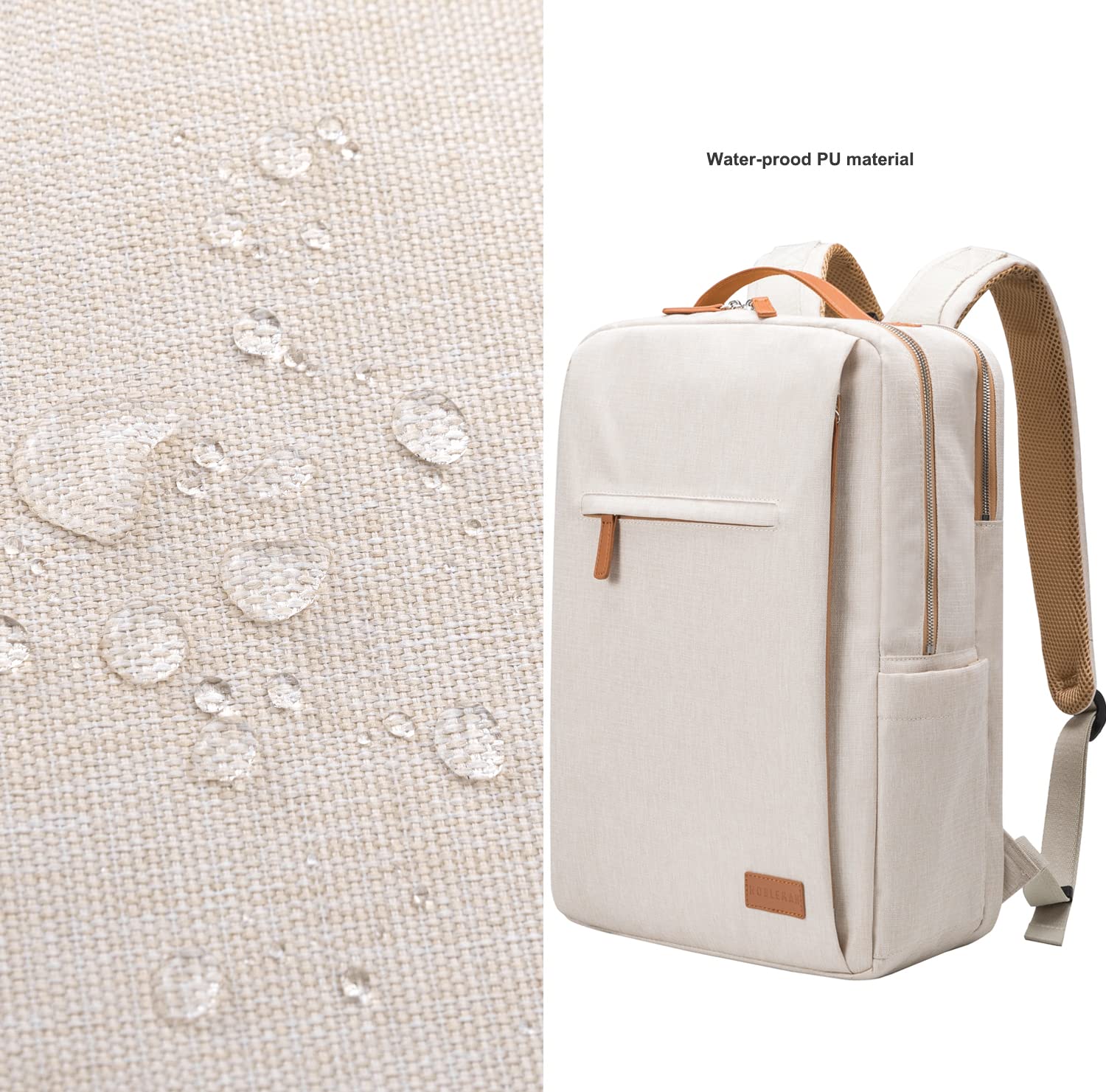 NOBLEMAN Men's Waterproof Travel Backpack - 15.6 Inch Laptop Backpack with USB Charging Port, Lightweight Daypack for Work, School & Outdoor Adventures (Beige) | Perfect for Business Travel, College & Daily Commute